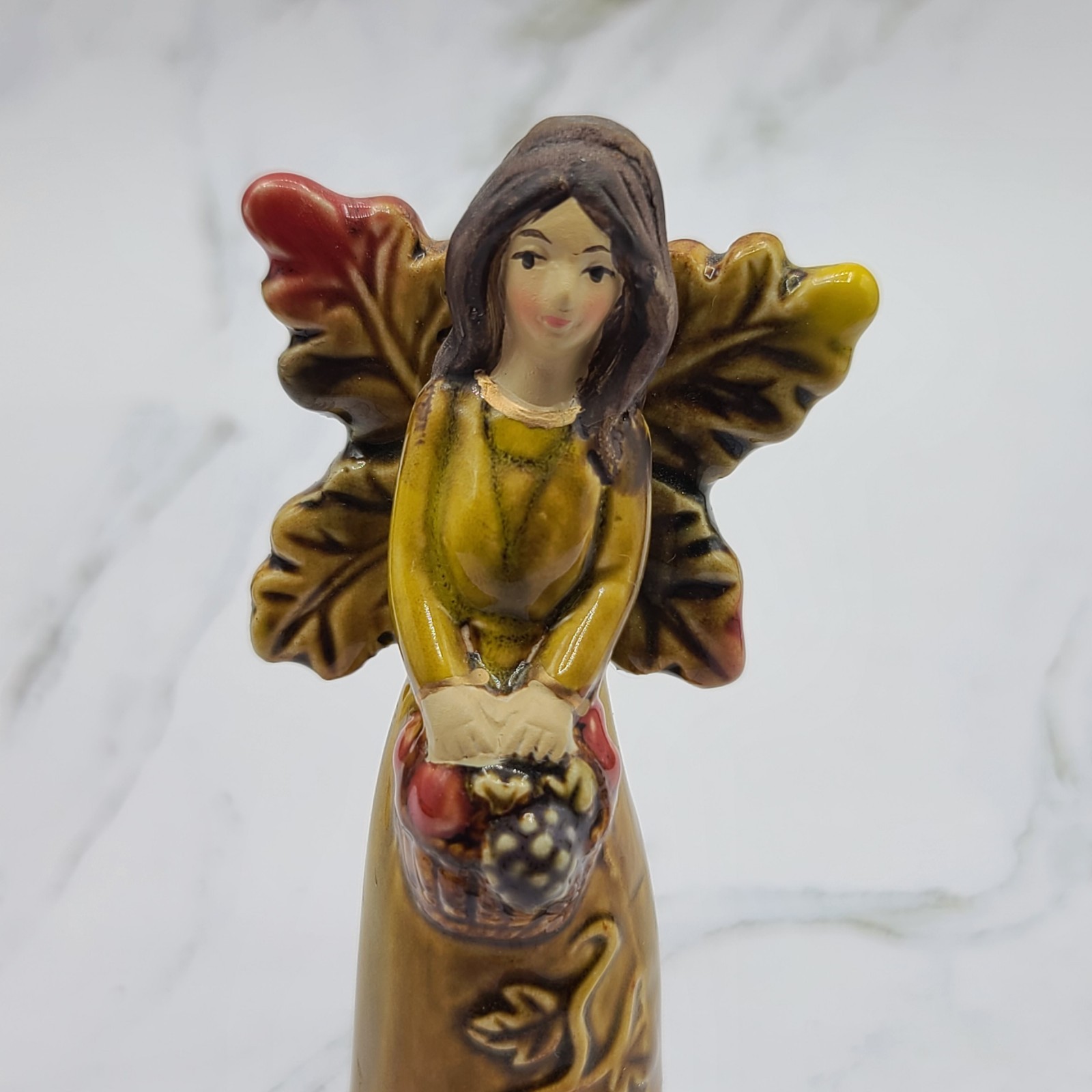 Ceramic Angel Figurines Set Of 2 Autumn Sunflowers Pumpkins Fall Decor