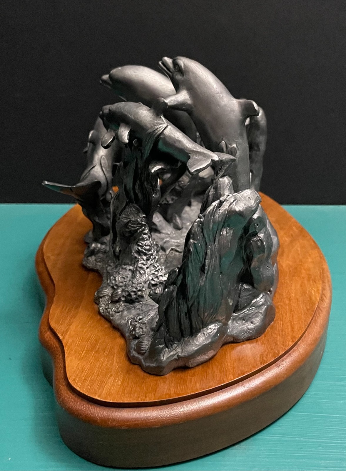 Michael Ricker Pewter Dolphin Pod Nautical Sea Life Corral Reef Ocean Art Statue