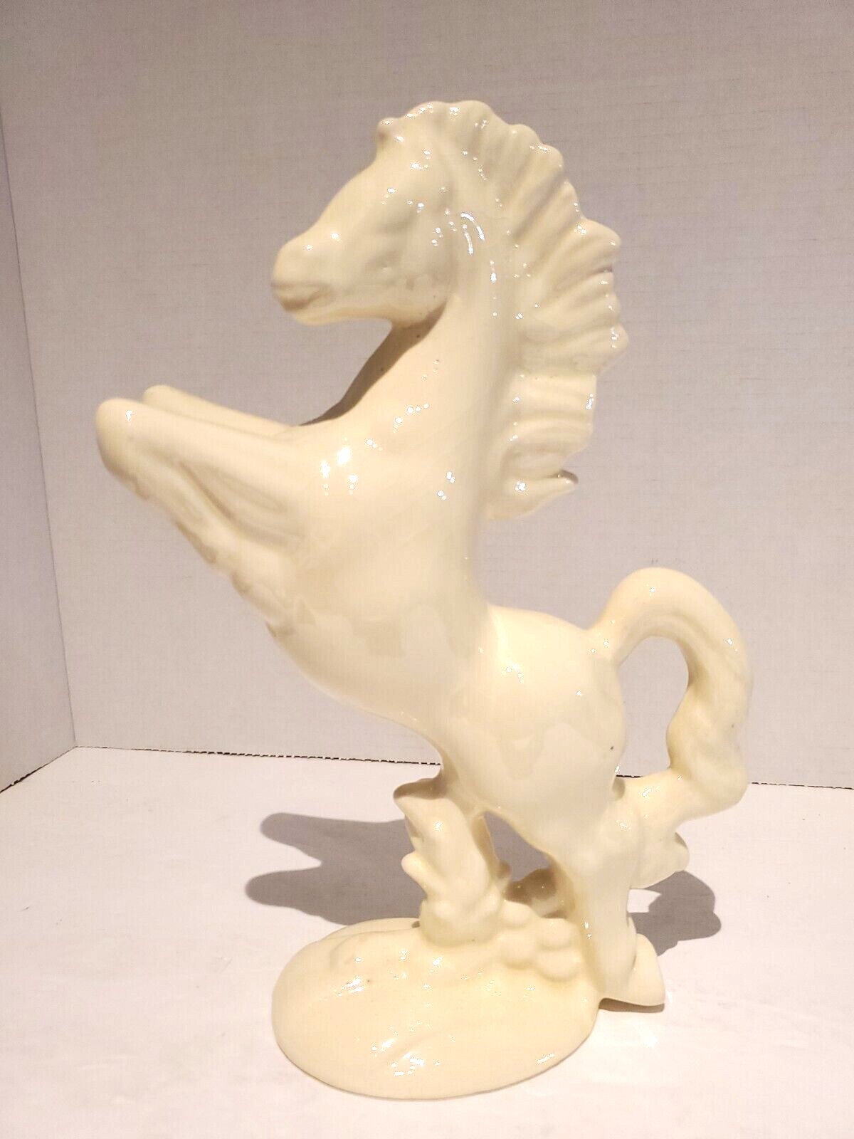 White Glaze High Gloss Rearing Stallion Statue 11″
