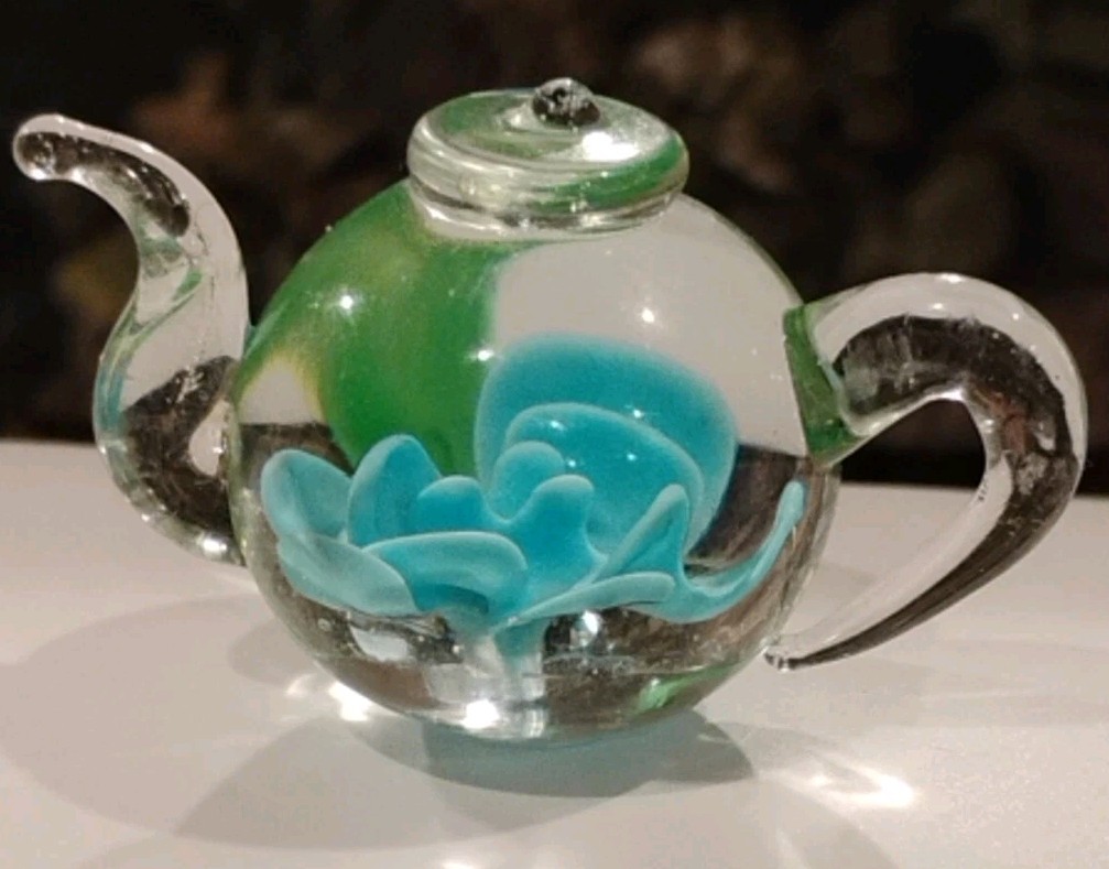 Mini Glass Teapots w Blue, Yellow, Green, White, Red and Pink(no handle) Flowers