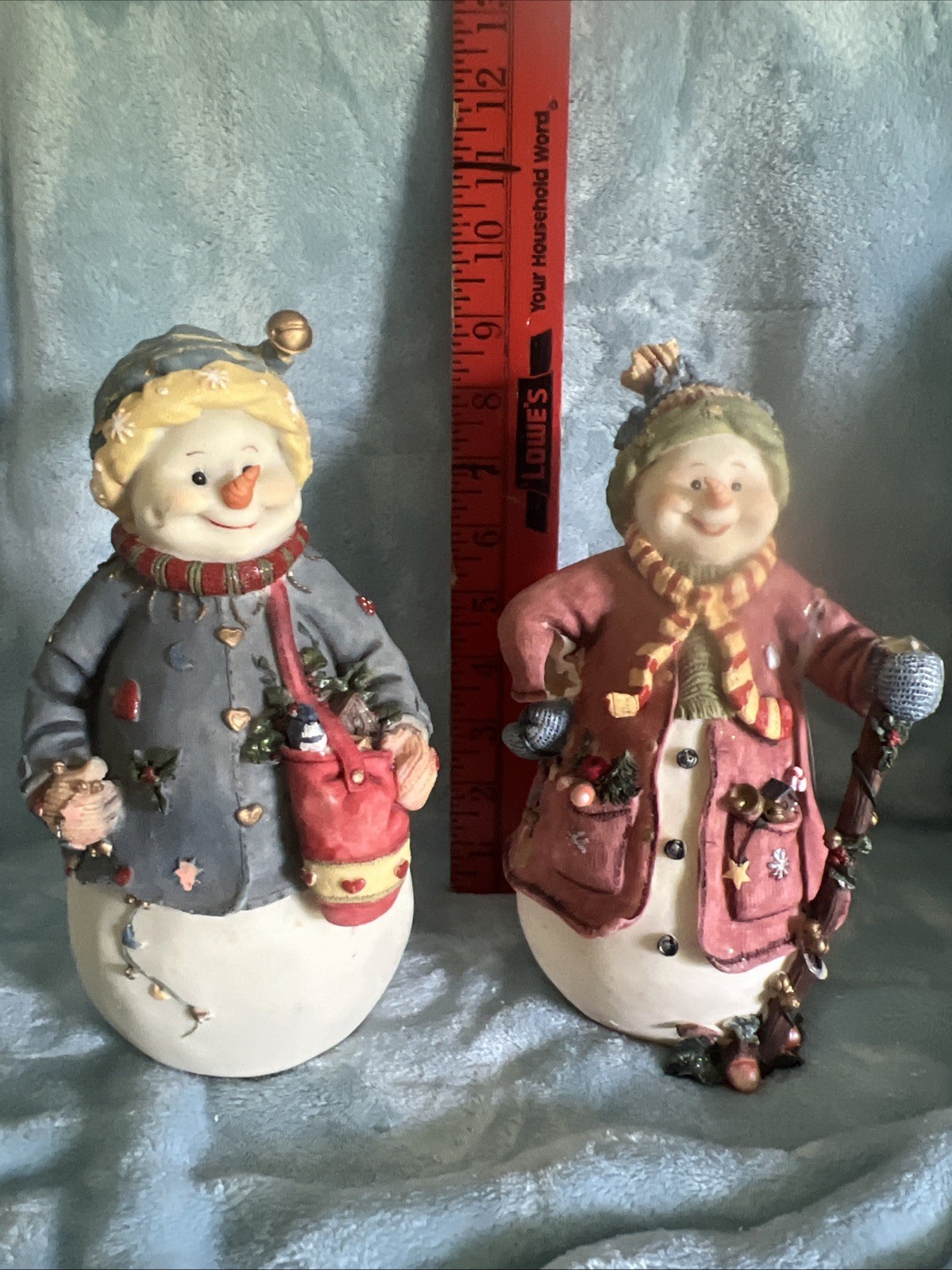 Vintage 90’s Decorative Resin Winter Christmas Snowman Couple 9 inches Holiday
