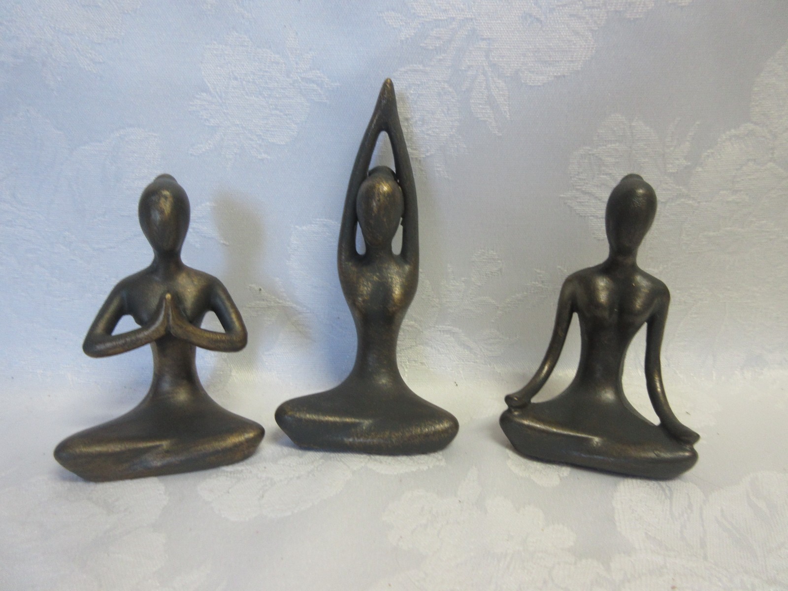 Lot of 3 Meditation Yoga Statues in 3 DIFFERENT Poses, 3.25″ to 4.25″, MINT