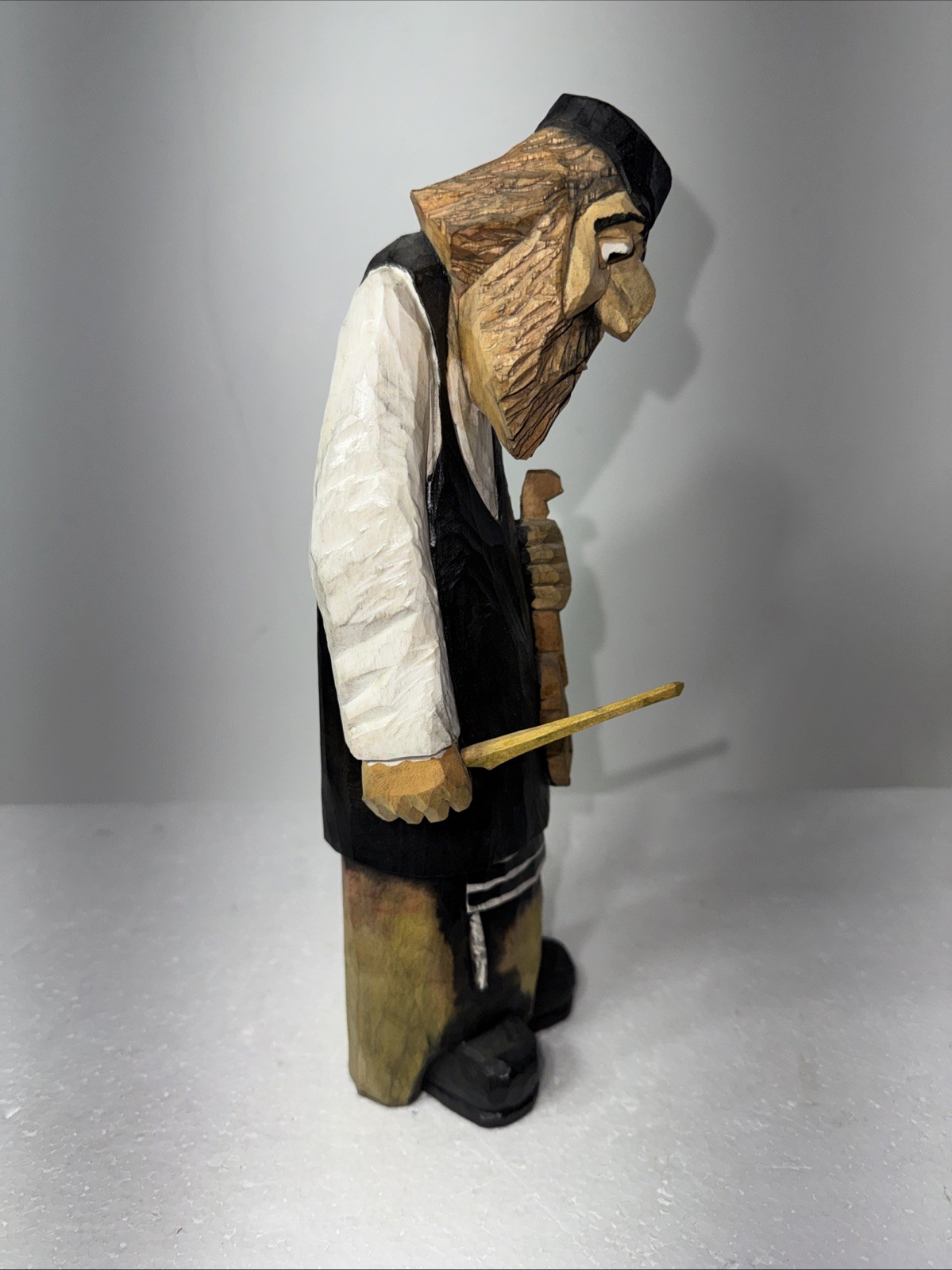 Hand Carved Wooden Man With Fiddle Fork Art