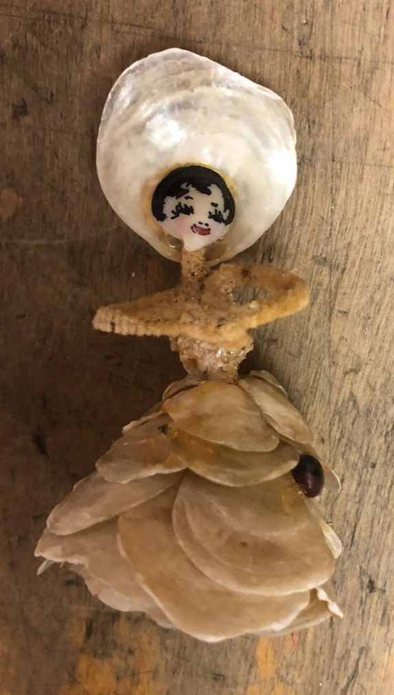 Vintage French Sea Shell Doll Folk Art Figurine 3.5″