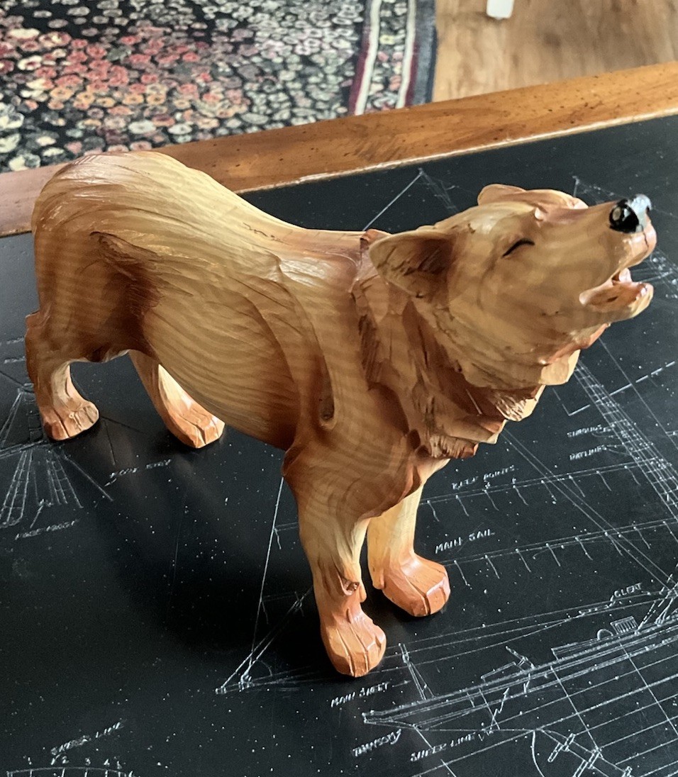 Wooden Looking Resin Wolf Figurine Approximately 9 Inches Long And 7 Inches Tall