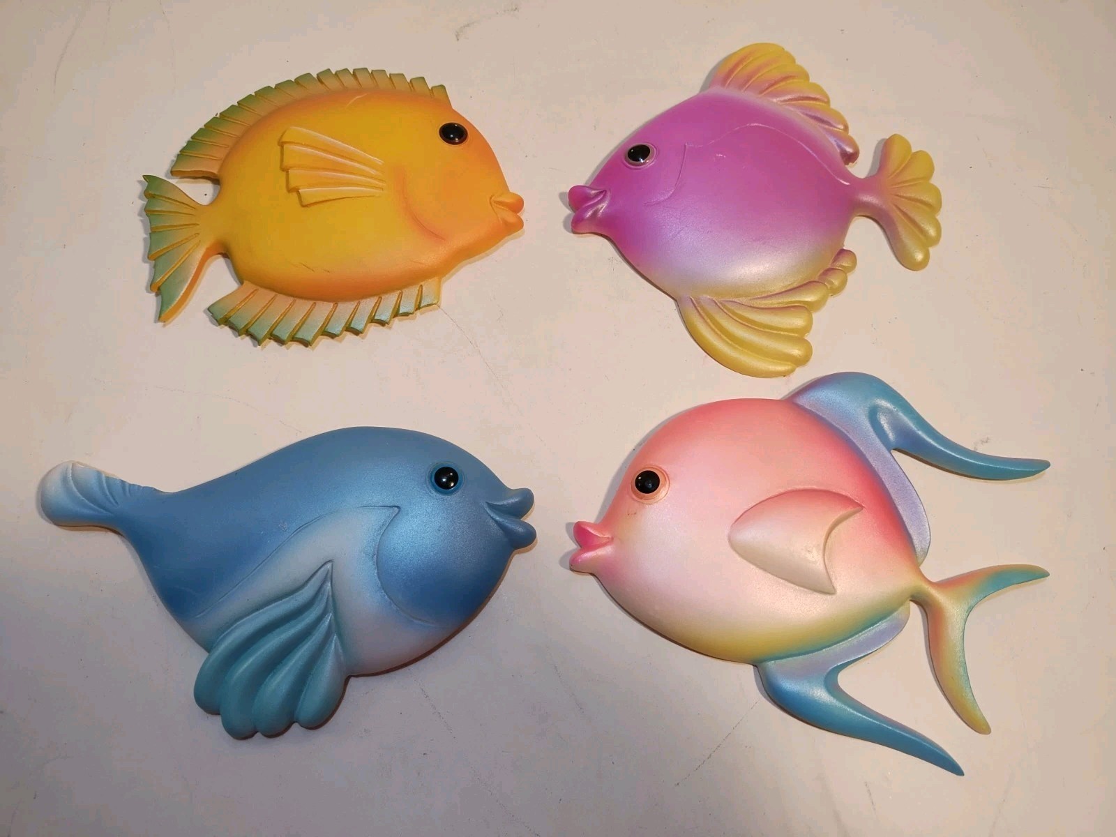 Vintage Kissing Tropical Fish Wall Plaques Neon Resin 1990s Sue Williams READ