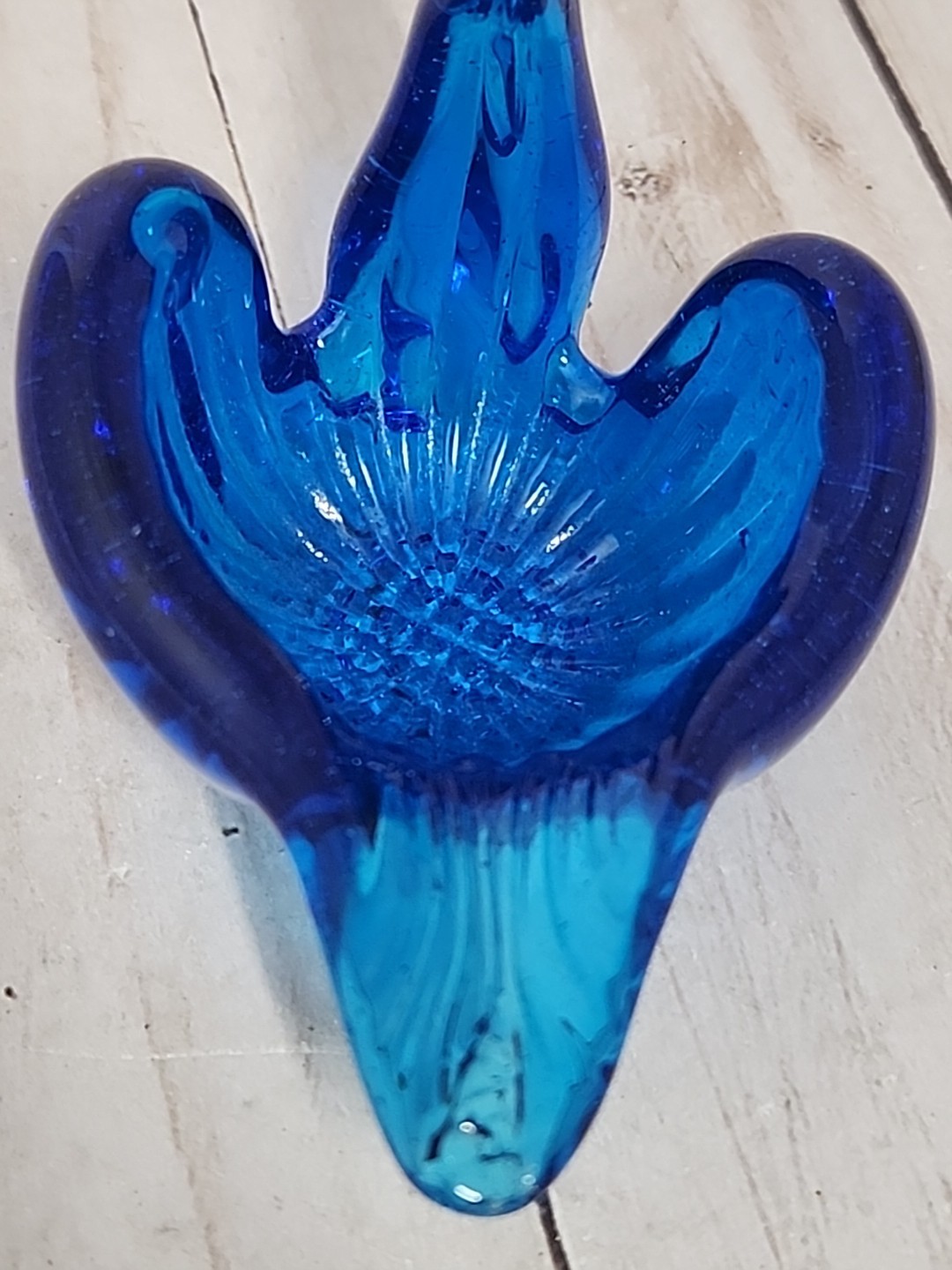 VTG Blue Glass Swan Trinket Candy Dish Bowl 3.5” long Mid Century Modern