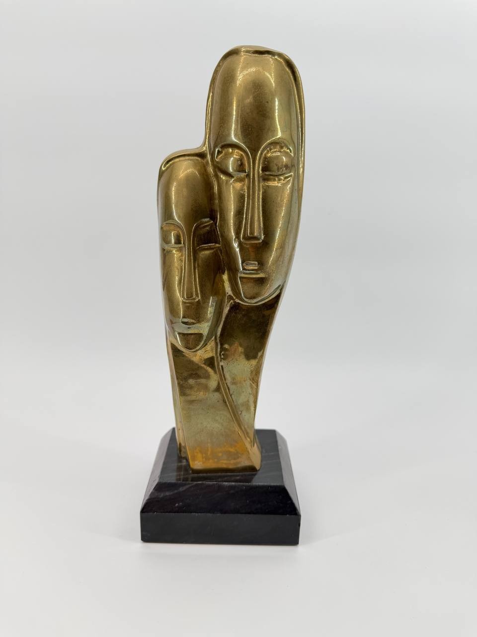 Vintage Brass Abstract Face Sculpture Stone Base 4.68 lb Decor