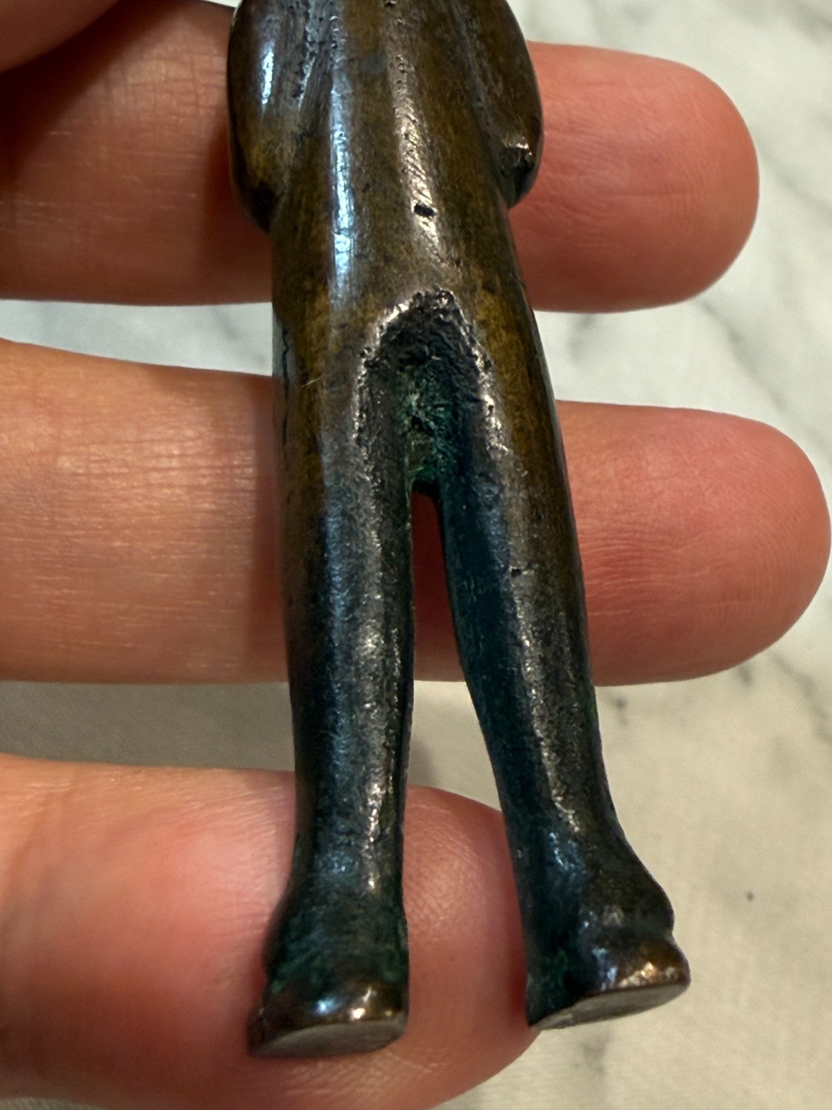 Antique Small Bronze Copper Inca Figurine of Standing Nude Male