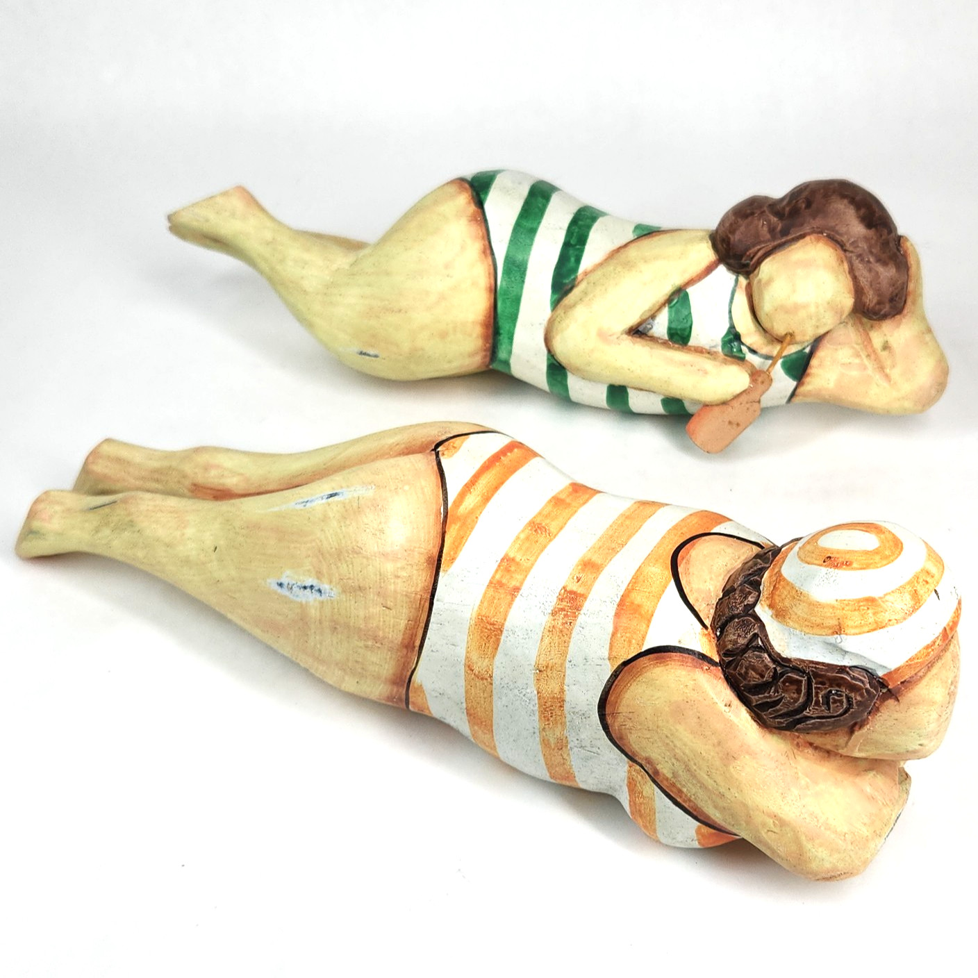 Vtg Bathing Beauty Wooden Figurine Hand Painted Coastal Decor Distressed Beach