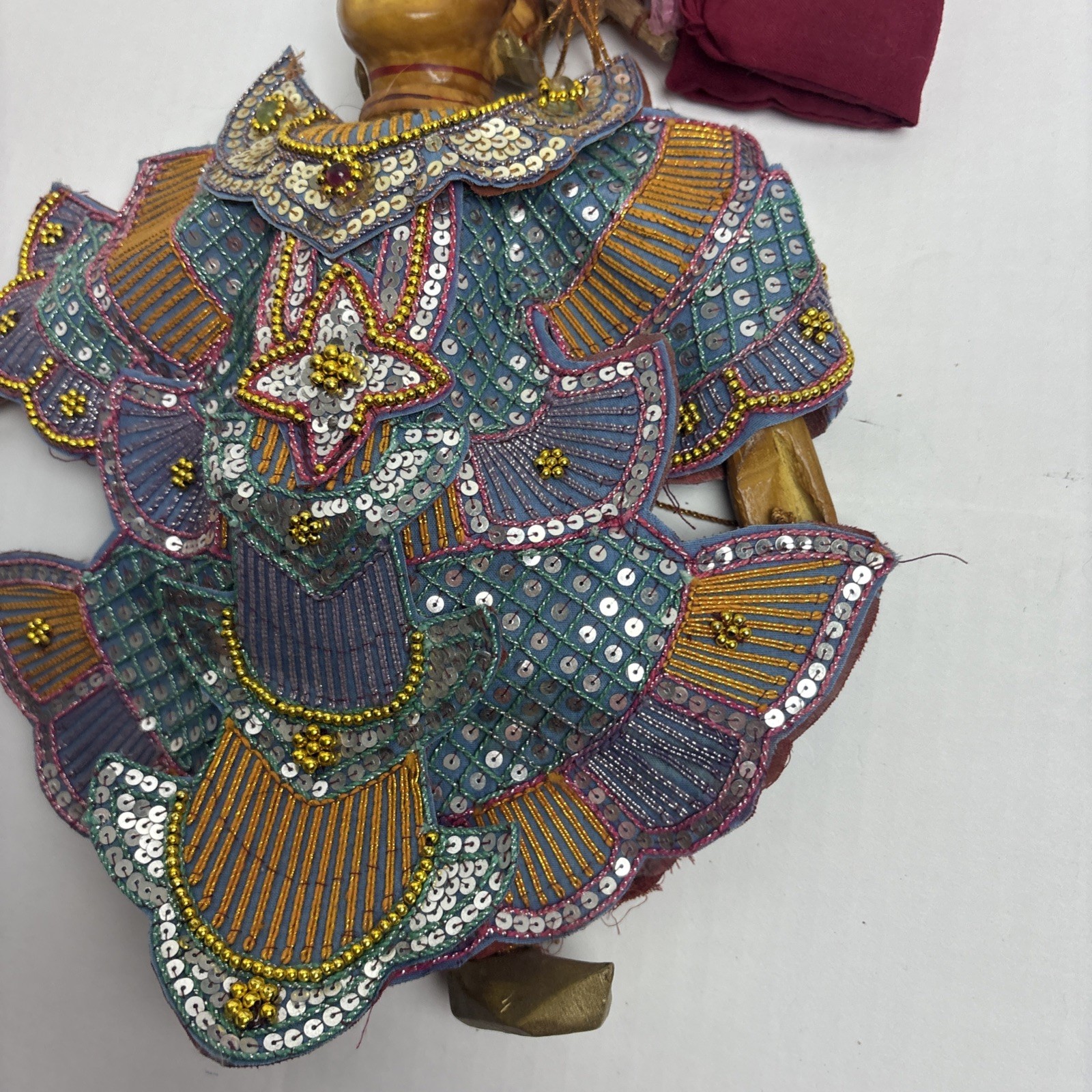 Vintage Burmese Marionette Doll Puppet Collectible Folk Art Wooden Leather
