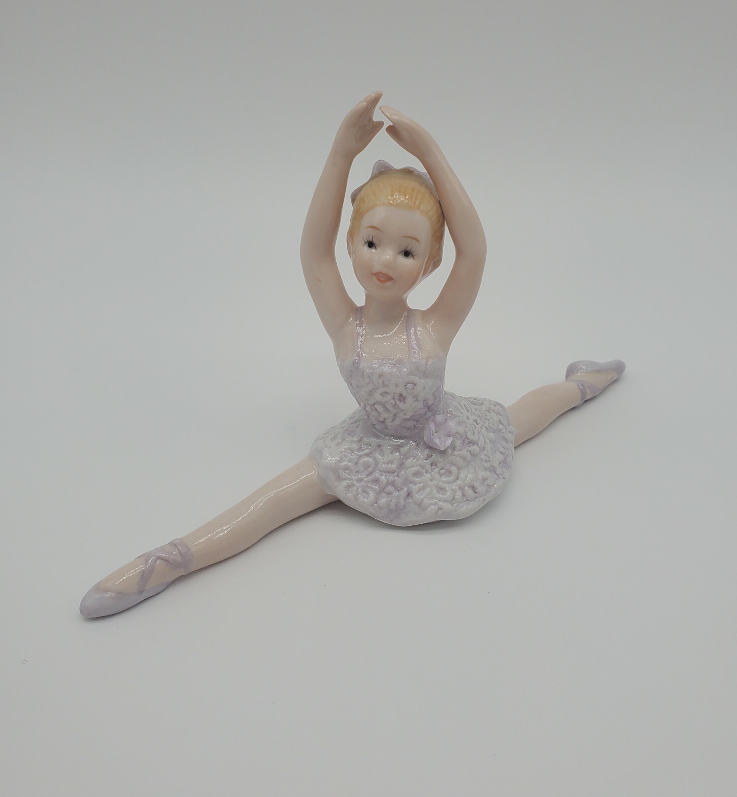 1988 Enesco Ceramic Ballerina Figurine Purple Dress 3 1/2 Inches