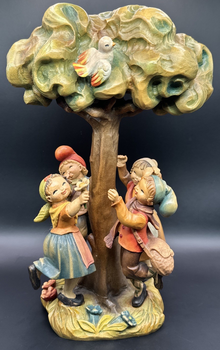 Anri Spring Dance Tree Wood Carving 12″ Figurine Vtg Children Ferrandiz