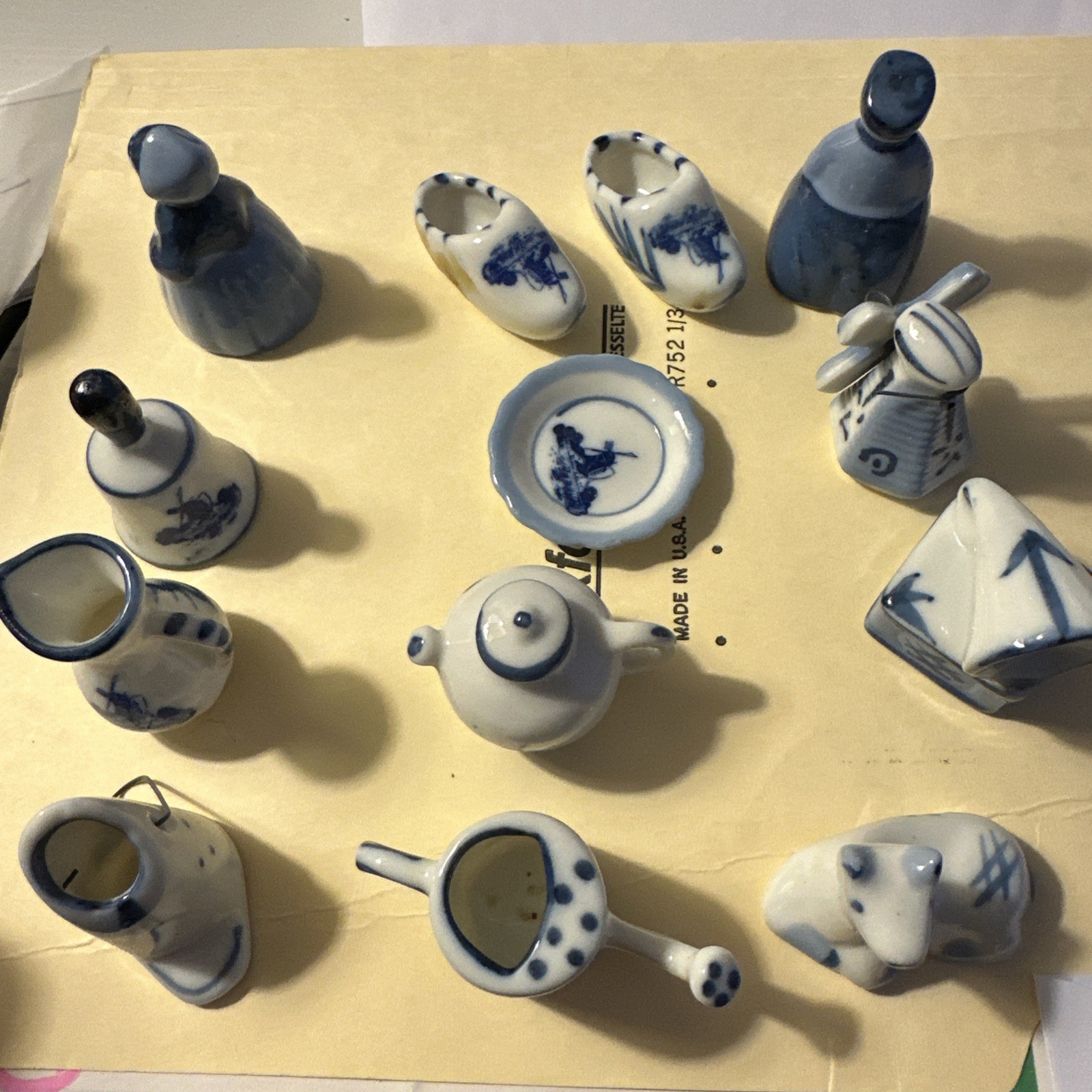 Vintage Set of 12 Enesco International Holland Delft Style Blue/White Miniature