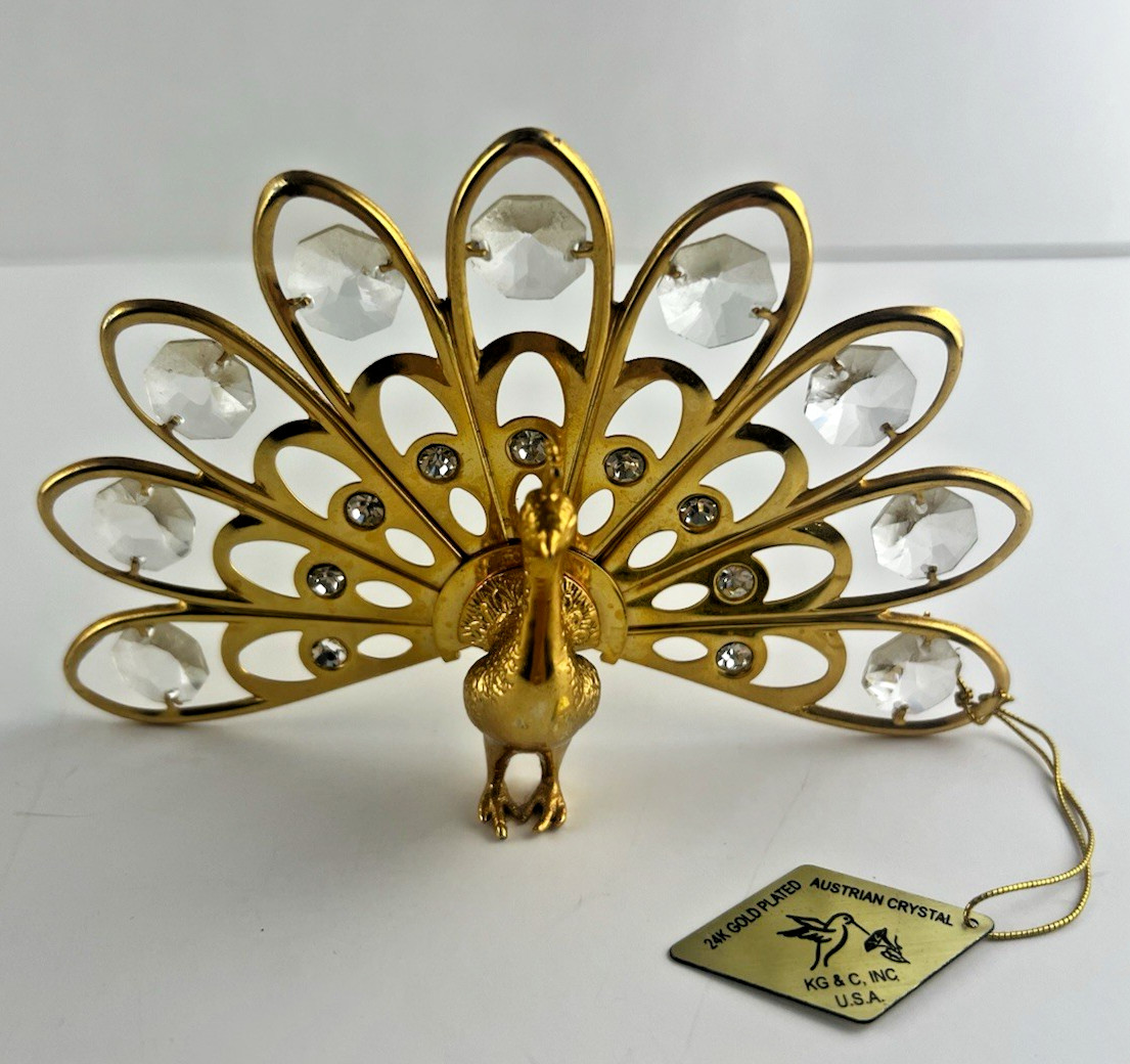 Peacock Figurine 24K Gold Plated Austrian Crystal KG & C