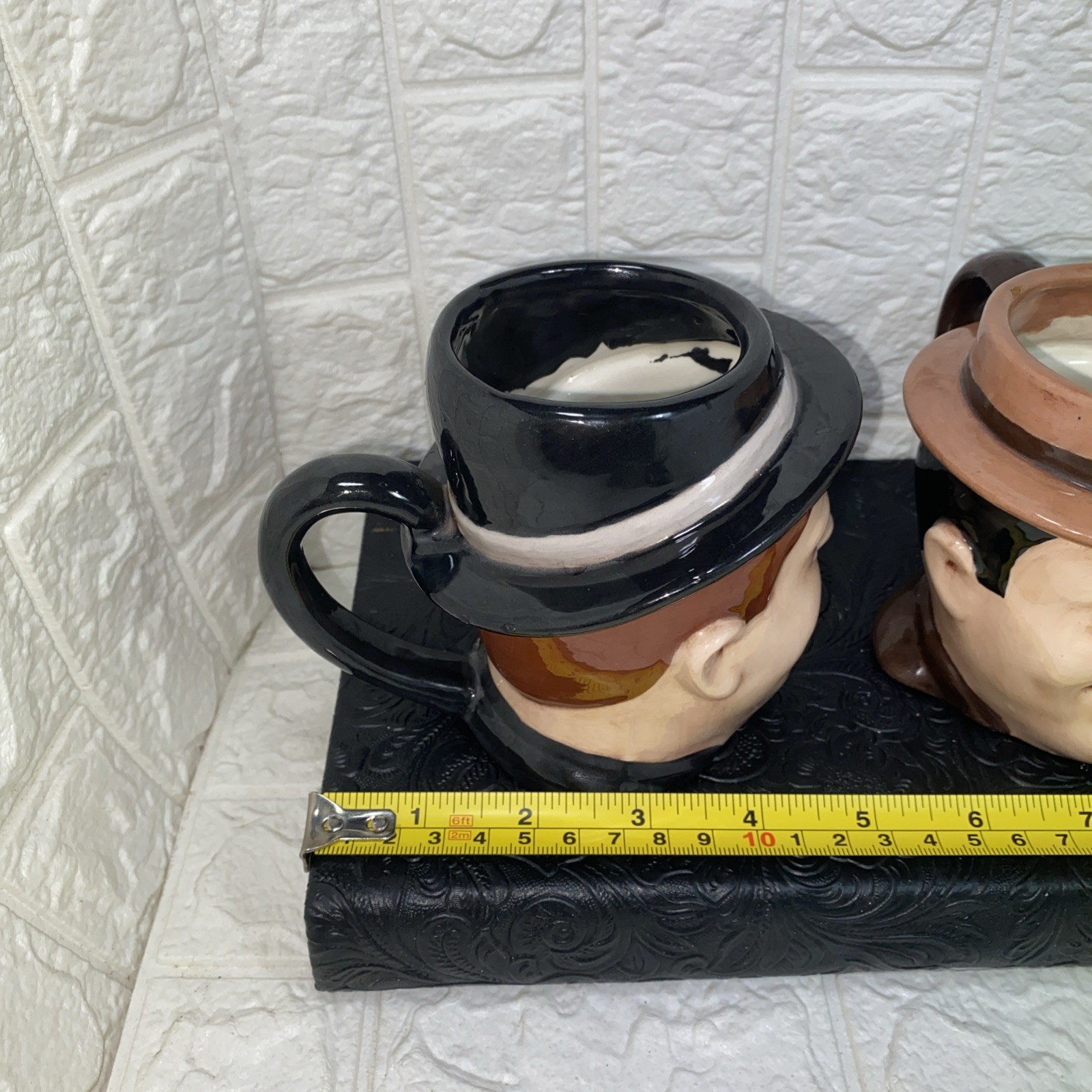 Vintage Laurel & Hardy Figural Ceramic Mugs Heads 1980 Man Cave Planter Read
