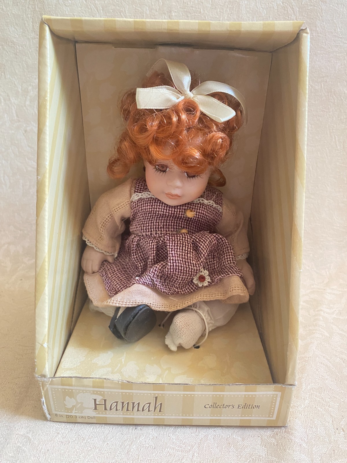 Vintage Hannah Porcelain Doll Collectors Edition Red Hair Plaid Dress Boxed 80s