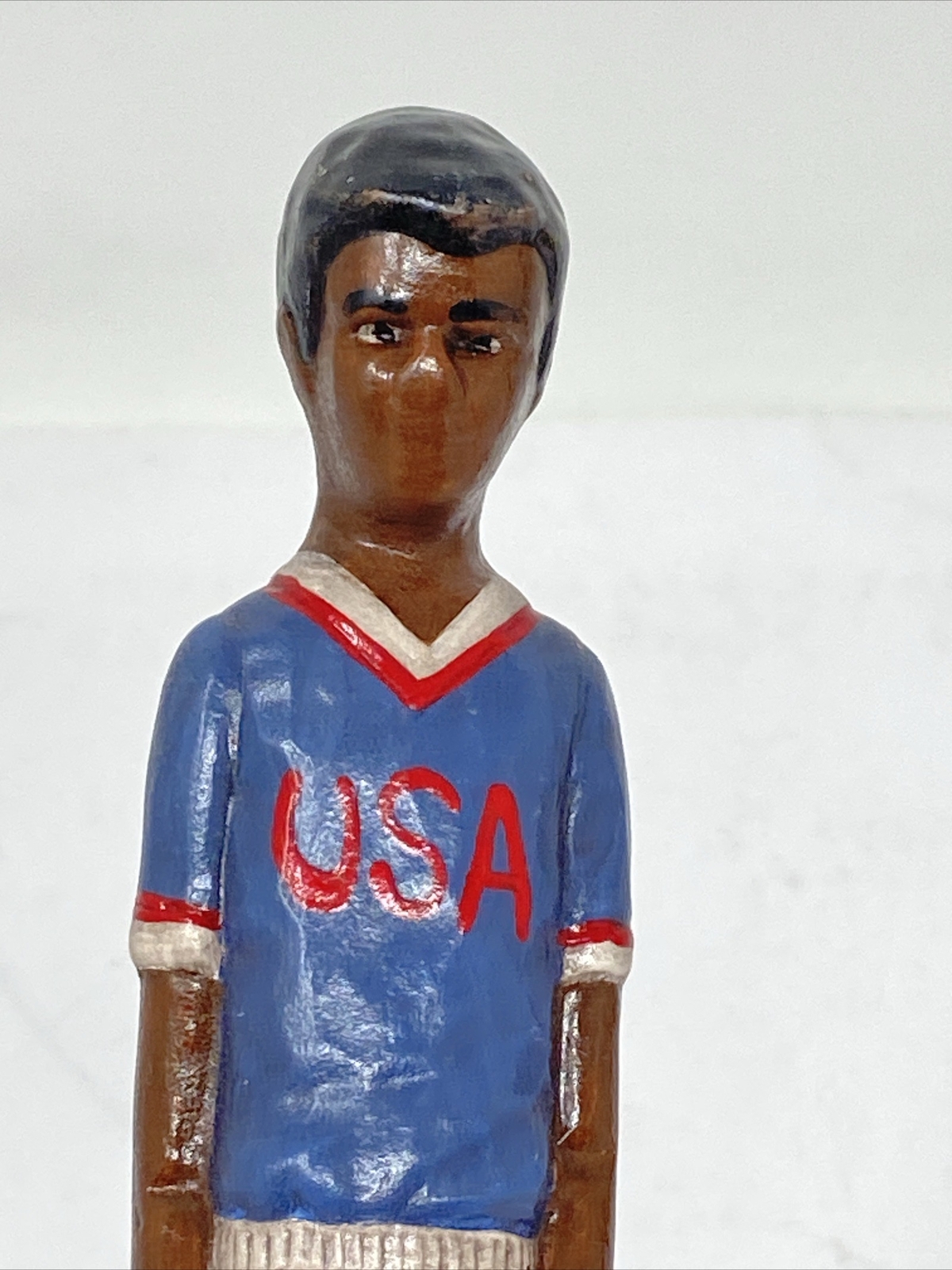 1992 Scioto Skinny Pencil Folk Art Ceramic USA Soccer Player Signed Sandi