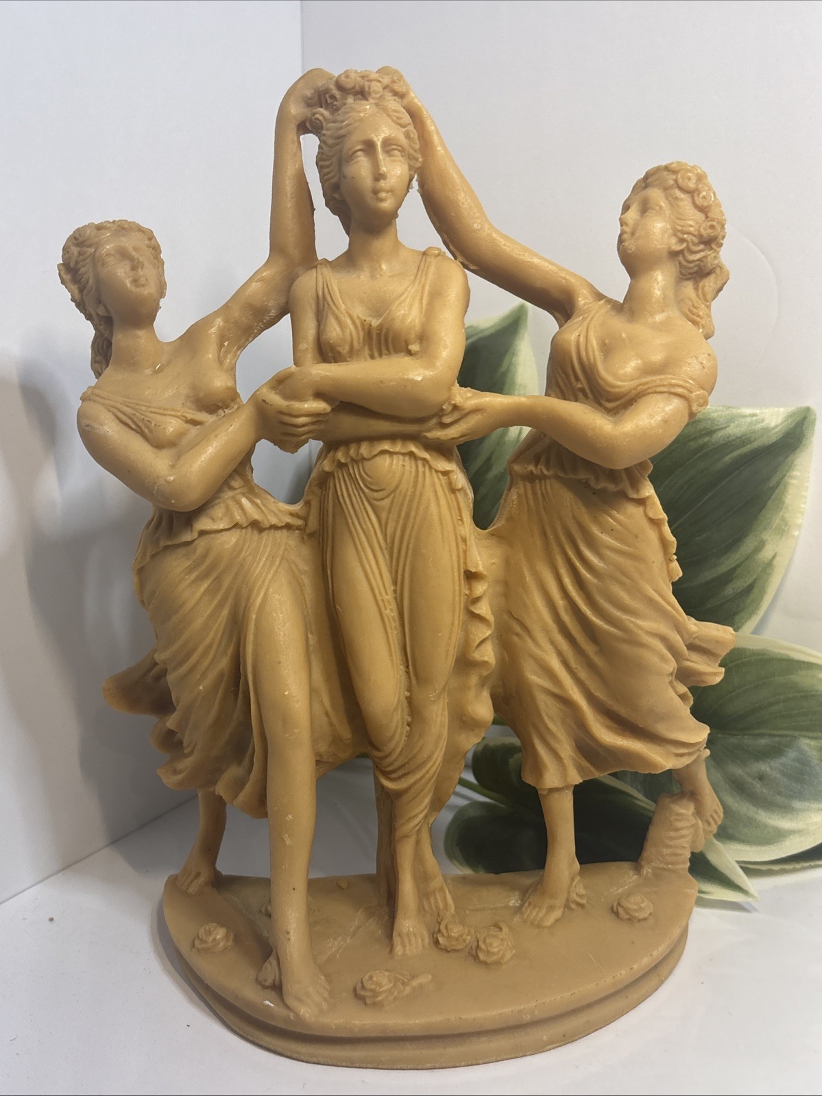 Resin Matte Three Graces Dancing Figurine Art Sculpture Beige, Signed