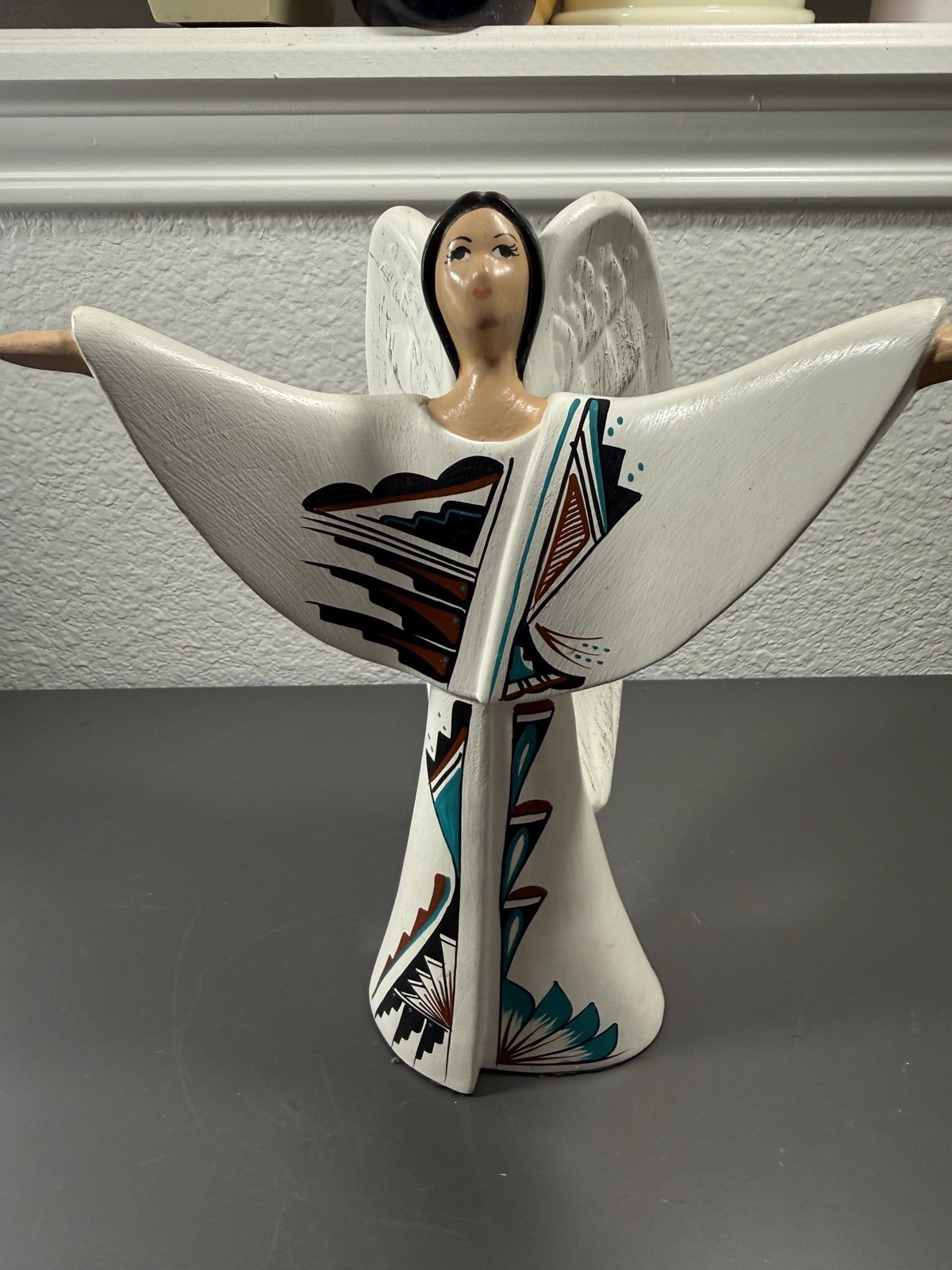 Southwestern Style Angel Sculpture Hand Painted Resin 12”