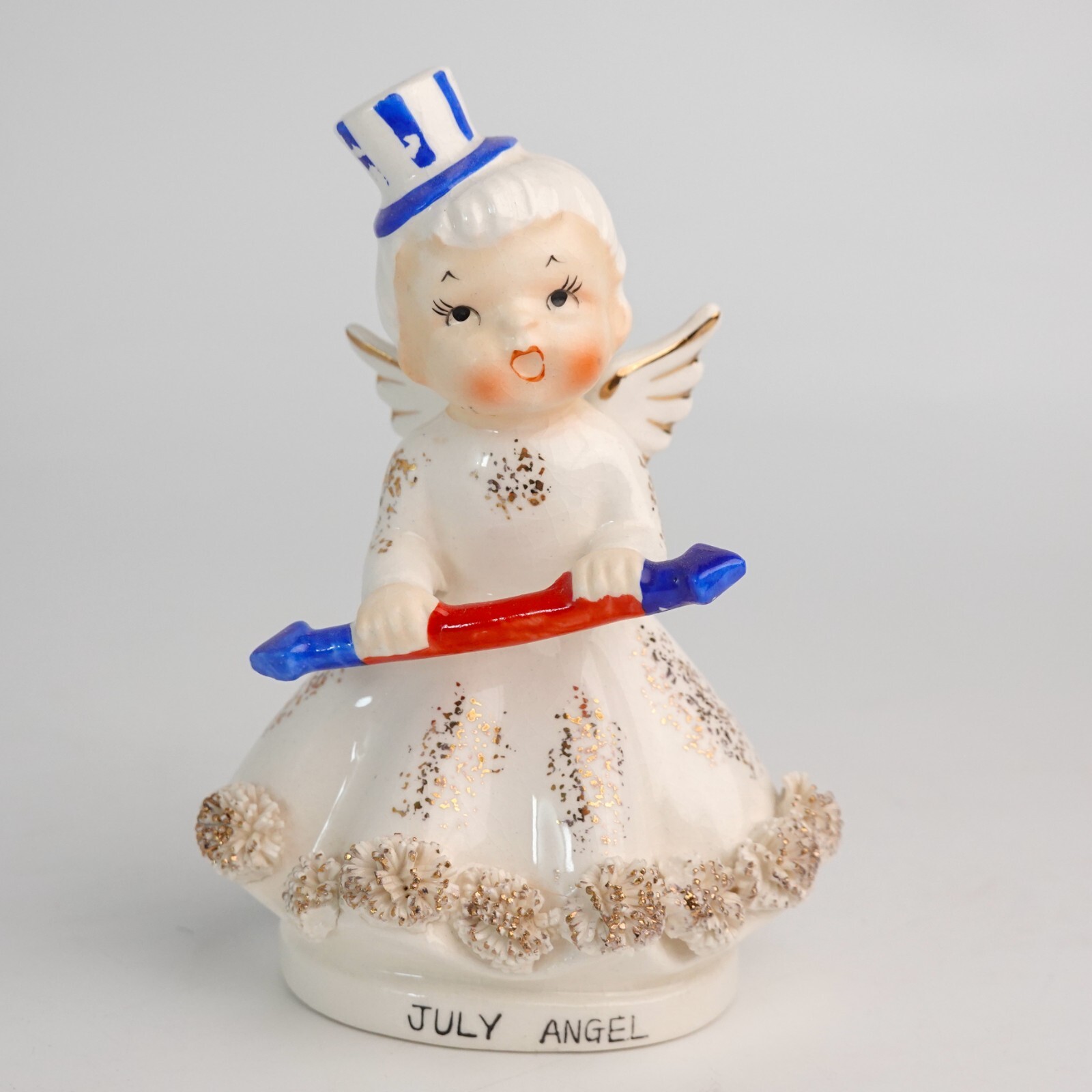 RARE Norcrest 1957 Angel of the Month Figurine July Girl Firecracker Japan