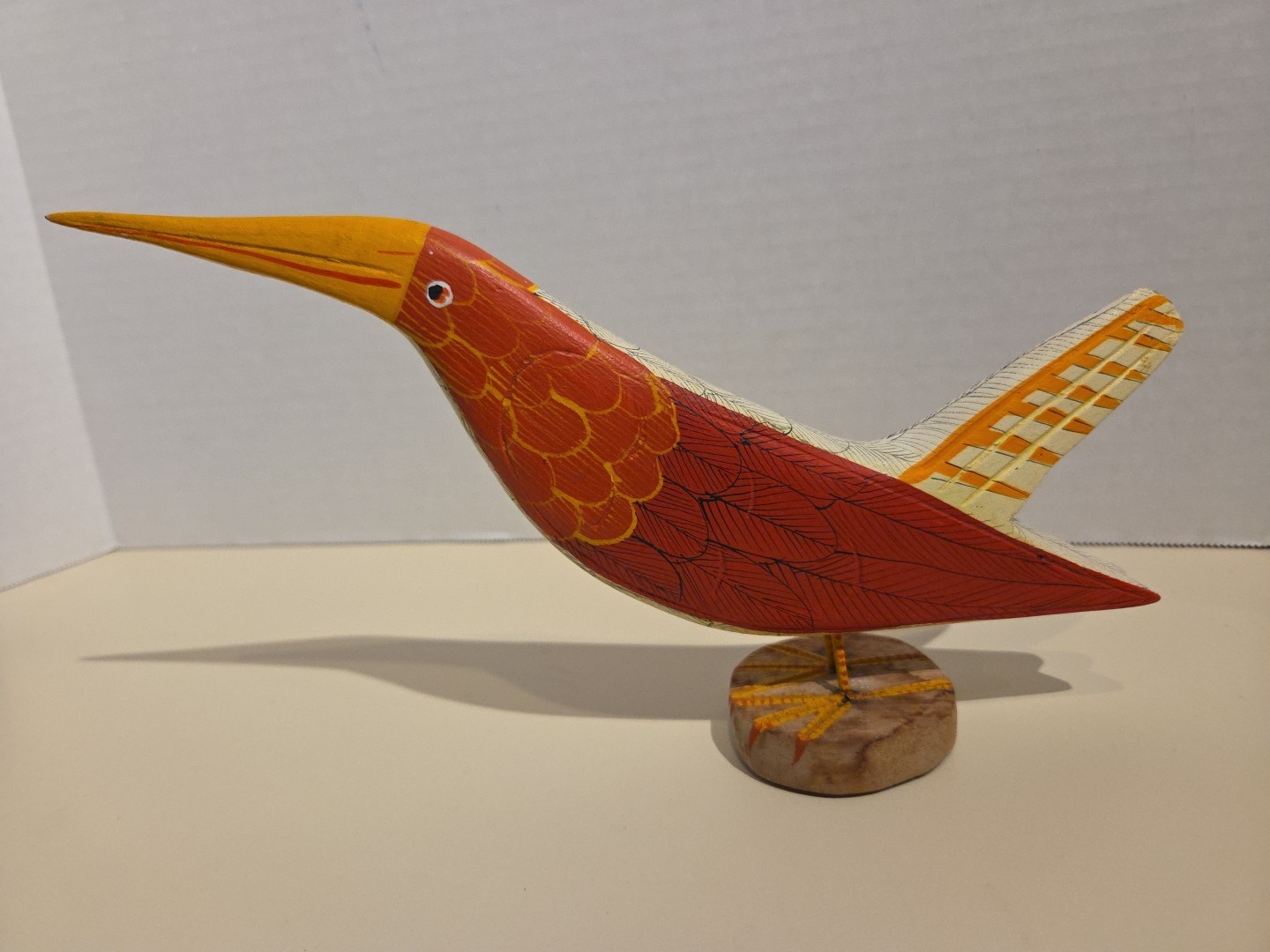 Tiwi Designs Bird Figure Folk Art Signed Wooden Bird All By Hand 10in By 6in