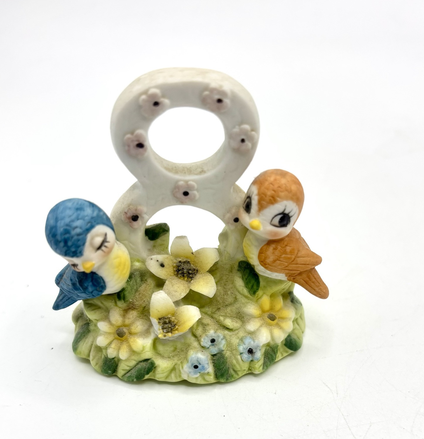 George Good 8th Birthday Bisque Figurine With Birds and Flowers Cake Topper