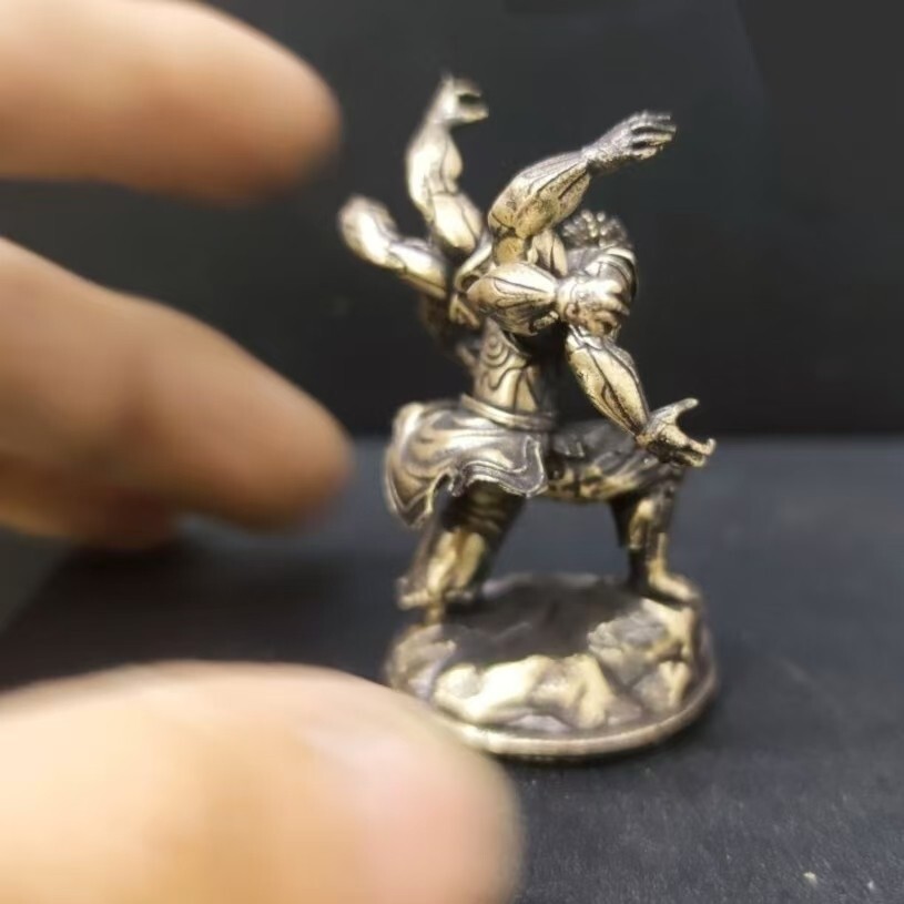 Pure copper six armed boxing champion Asura figurine model ornament