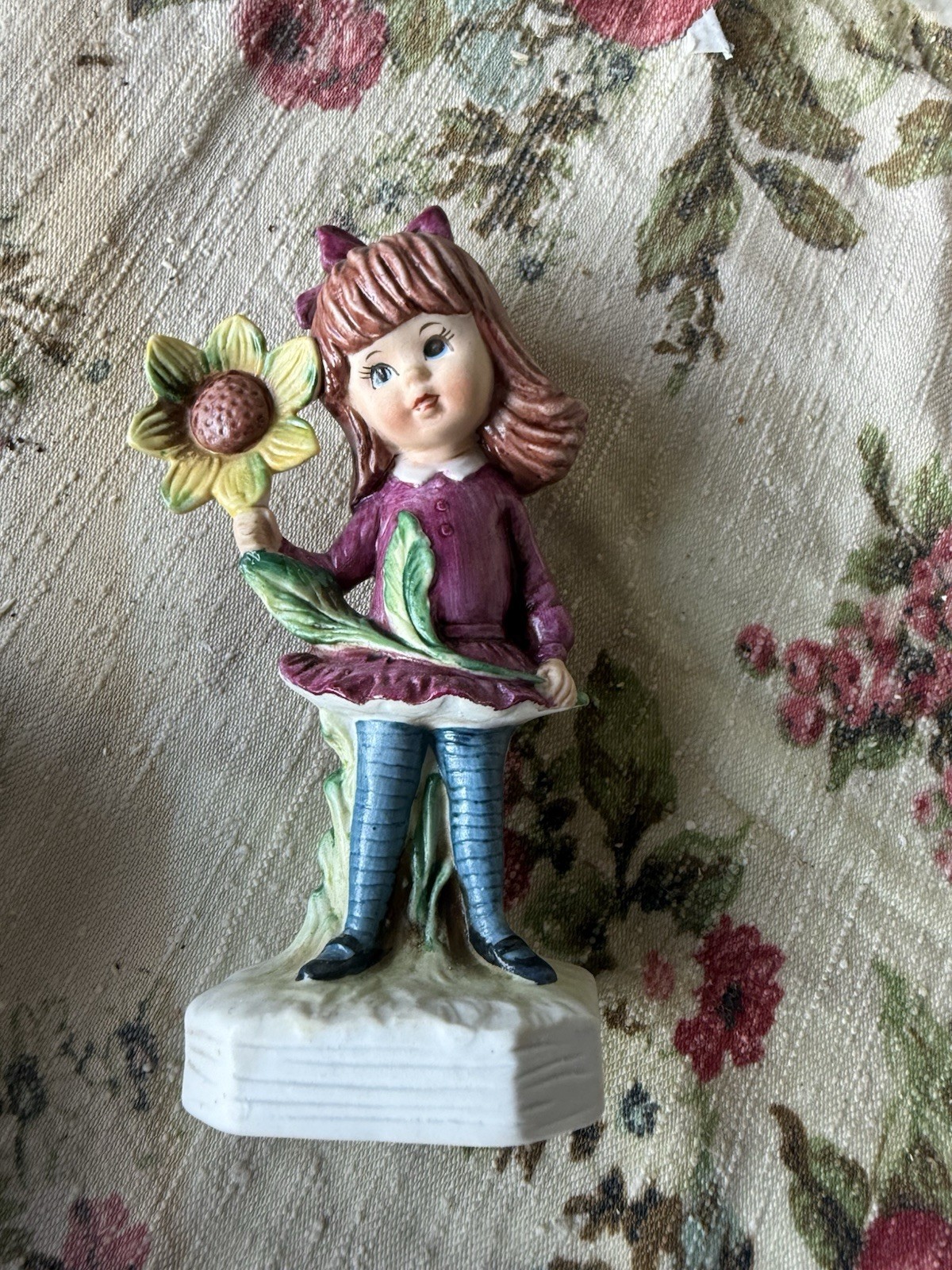 Vintage Gorham Moppets 1973 Fran Mar Girl with Sunflower Porcelain Figurine