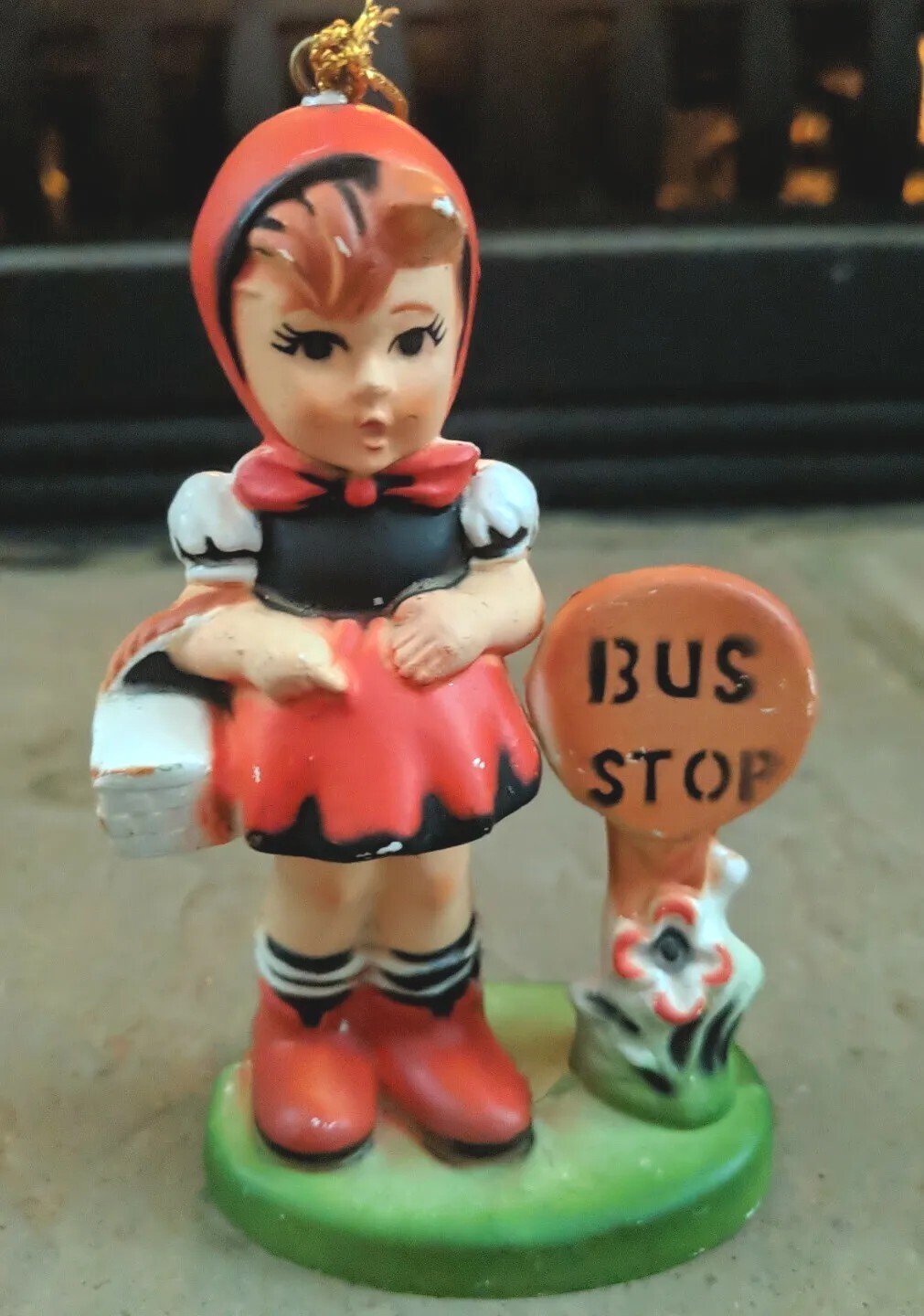 Vintage Ornament Lot Set of 4 Girl At Bus Stop Geese Mailbox & Boy Ornaments