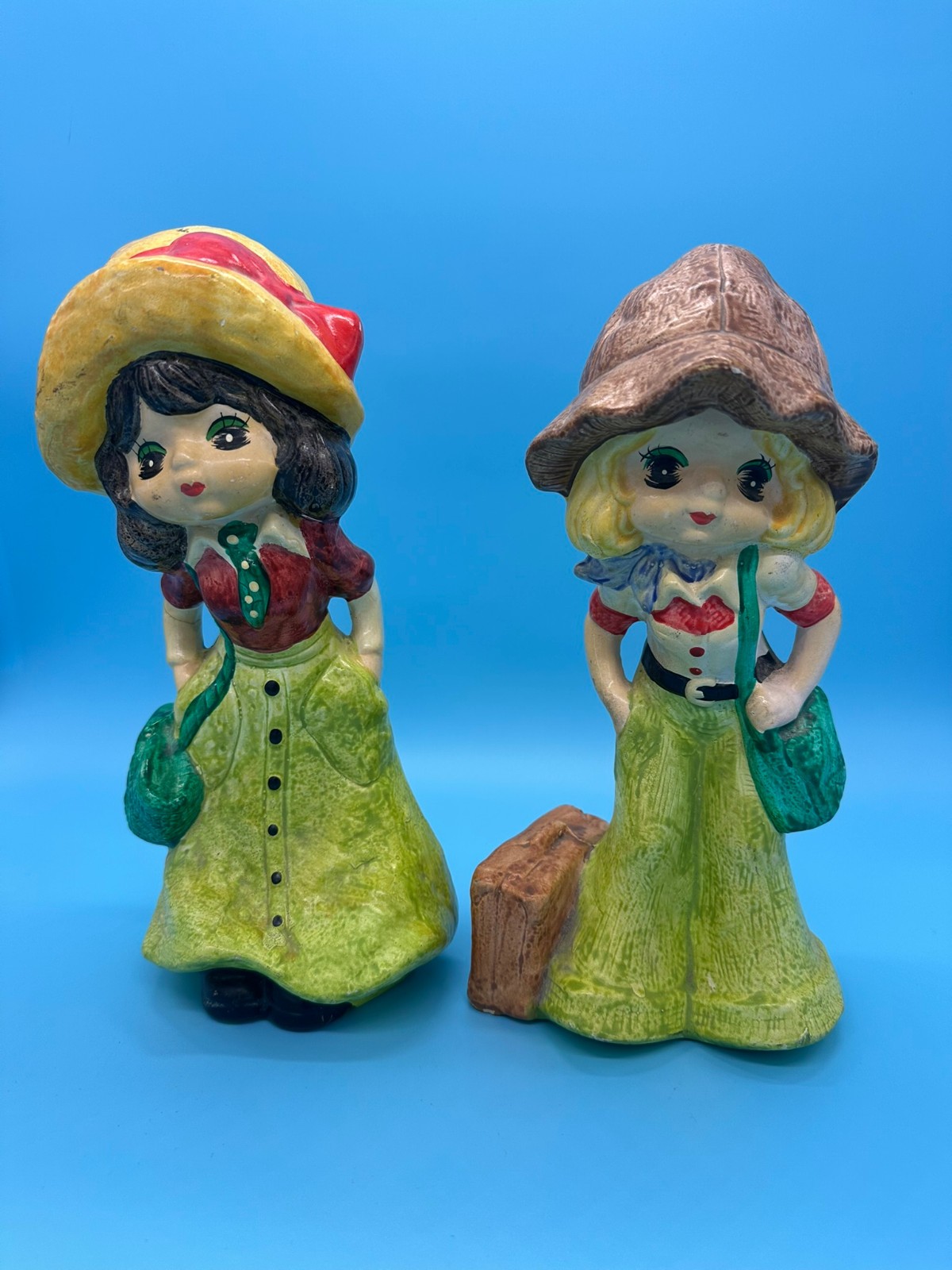 Vintage 1970s Chalkware Kids Coin Banks 10-11 inches Tall Girls Hand Painted