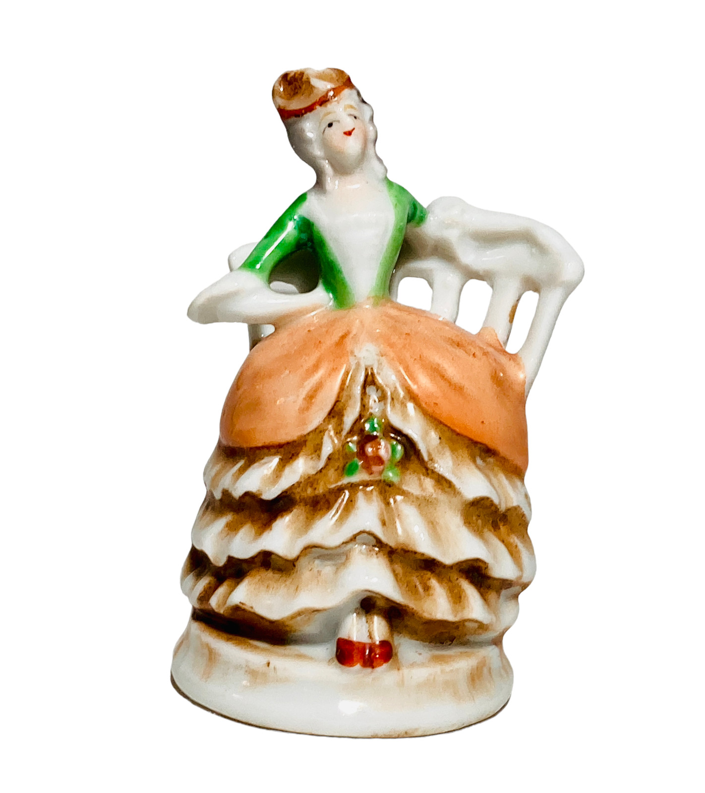 Colonial Man and Woman Porcelain Figurines Chair Made in Japan 3.25″H Vintage