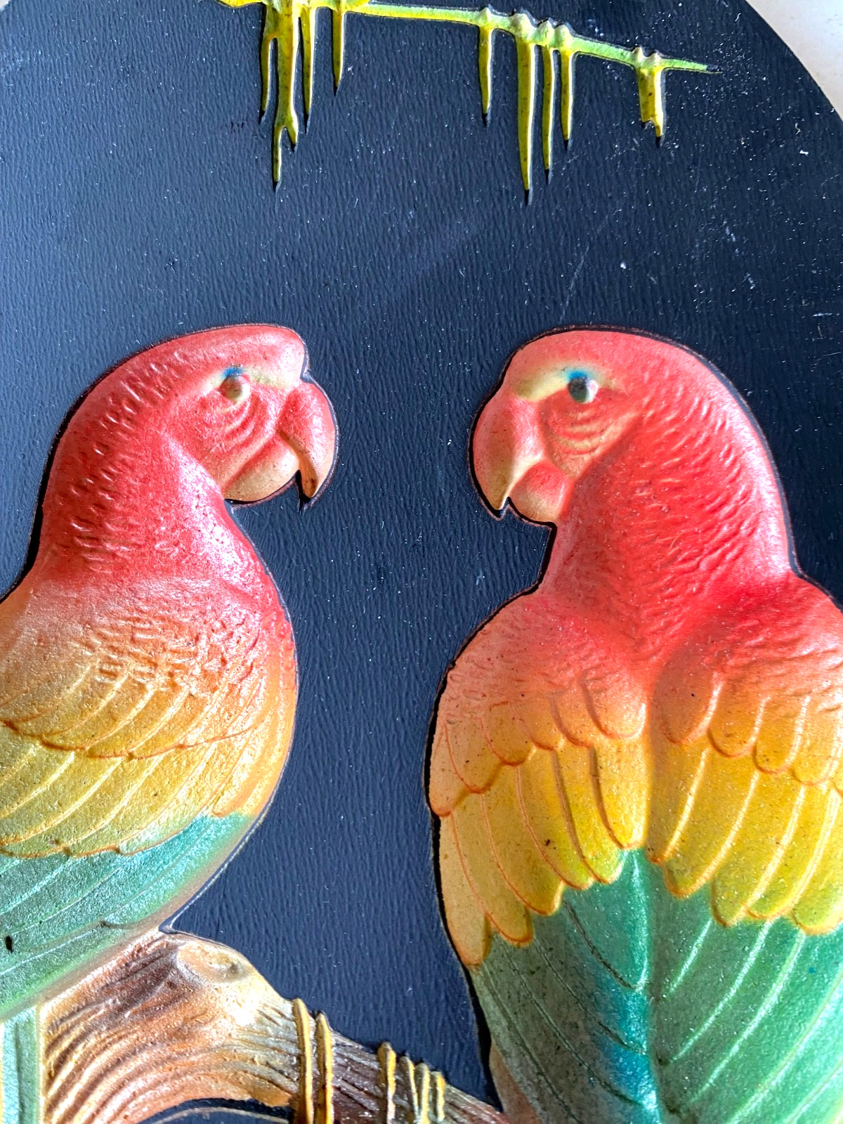 Vintage Miller Studio Chalkware Parrots & Flamingo Wall Plaques Set 2 Orig Box