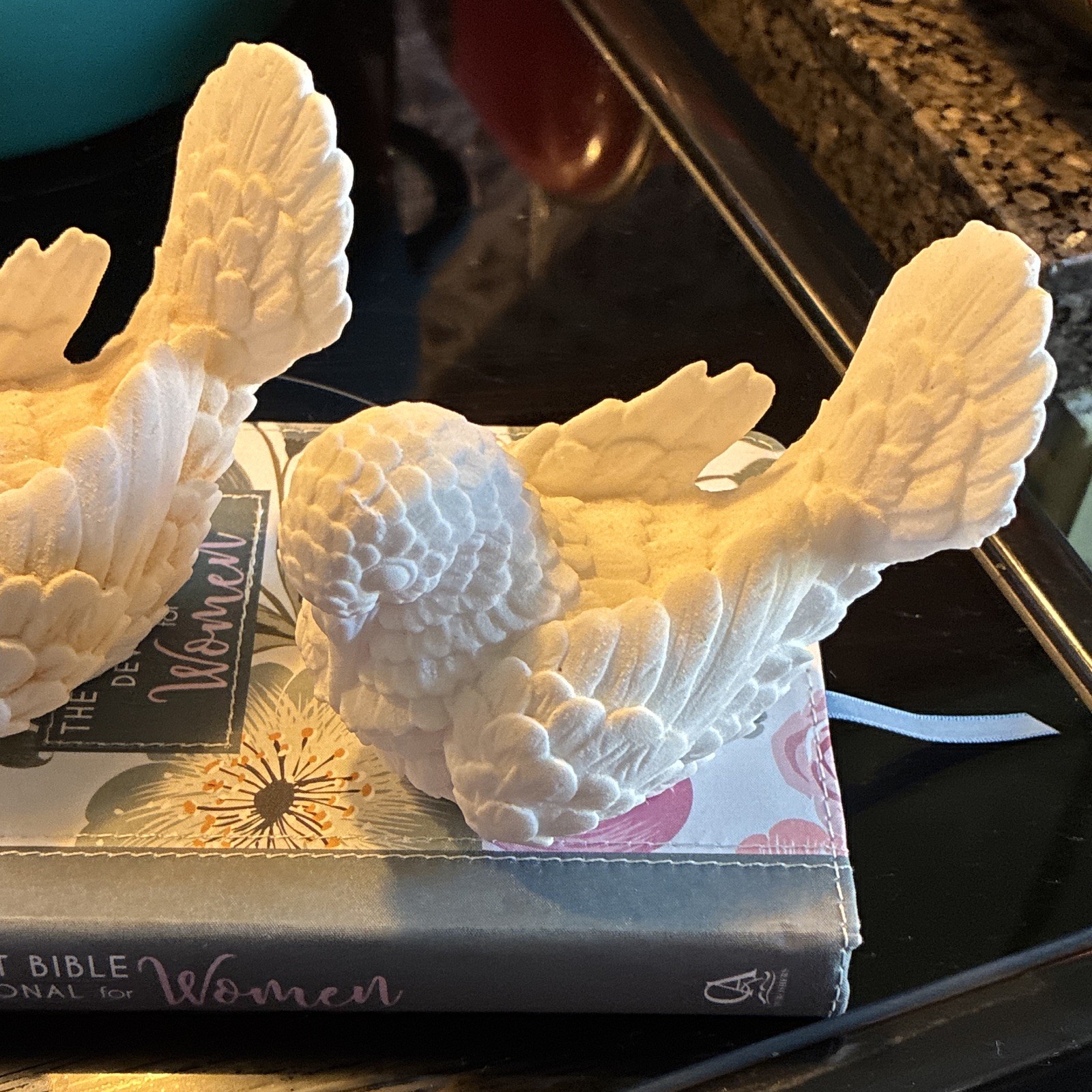 Classic White Stone Bird Figurines Set of 2 Textured Matte Finish