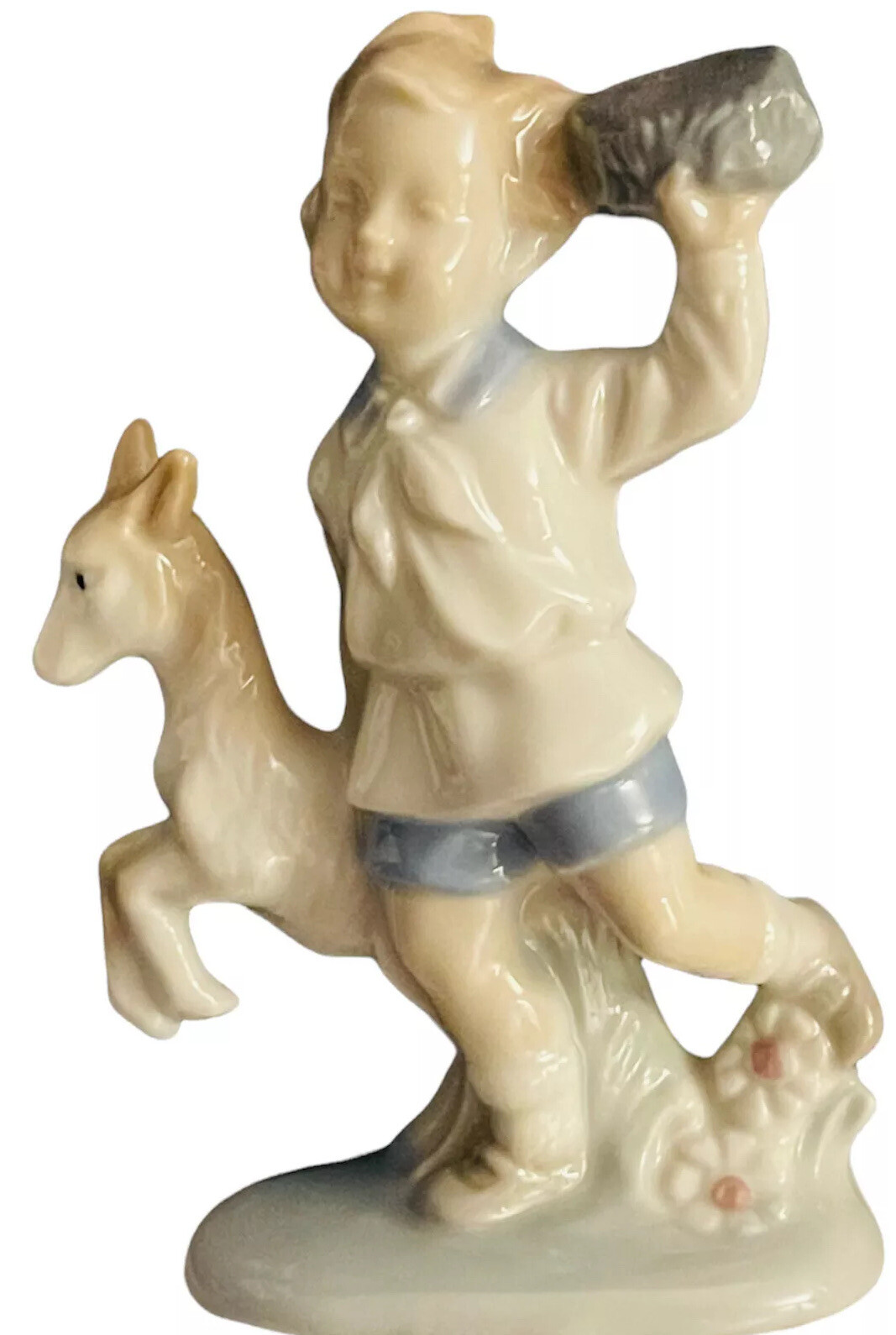 VTG LEGO JAPAN BOY & DOG FIGURINE FINE PORCELAIN PASTELS HIGH GLOSS 1970s