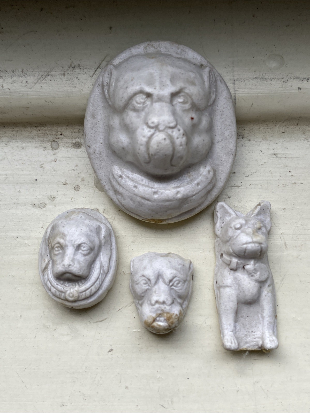 VTG Chalkware Miniatures Dogs Collection Unpainted Handcarved Detailed Antique