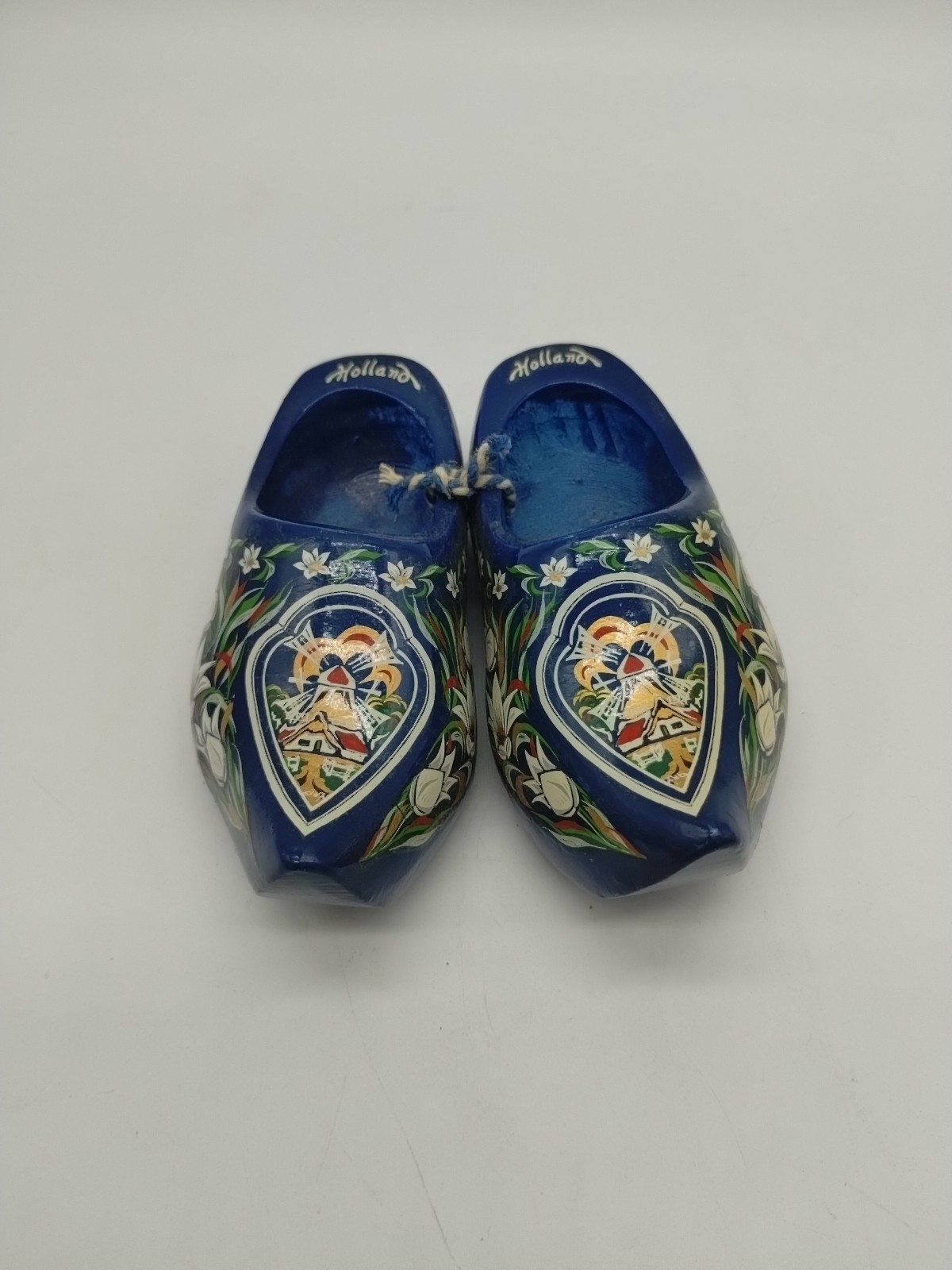 Holland Hand Carved Wooden Clogs Shoes Hand Painted Windmill Dutch Souvenir Mini