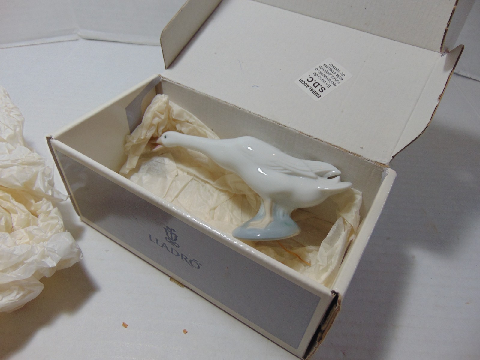 VTG LLADRO SPAIN GLOSSY GOOSE FIGURINE 6″ “HONKING GOOSE” ELONGONATED NECK W/BOX