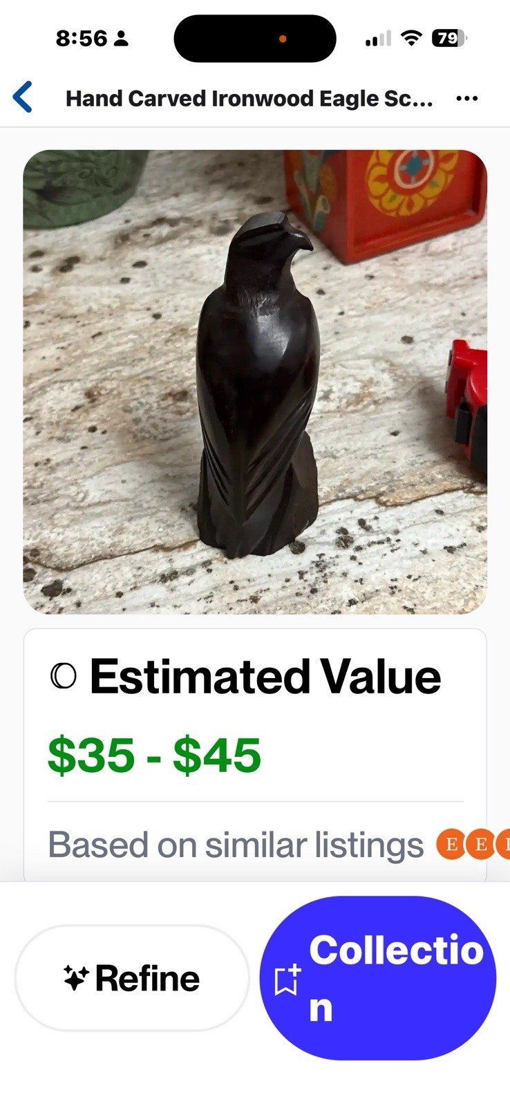 Hand Carved Ironwood Eagle. 6 Inches Tall