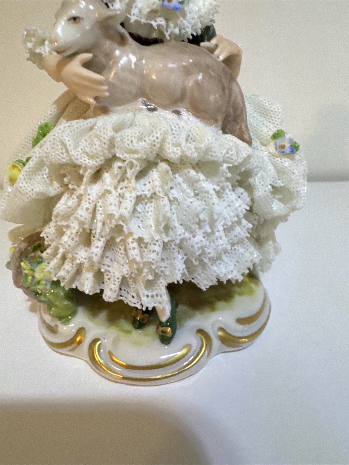 Dresden Lace Lady & Lamb Porcelain Figurine
