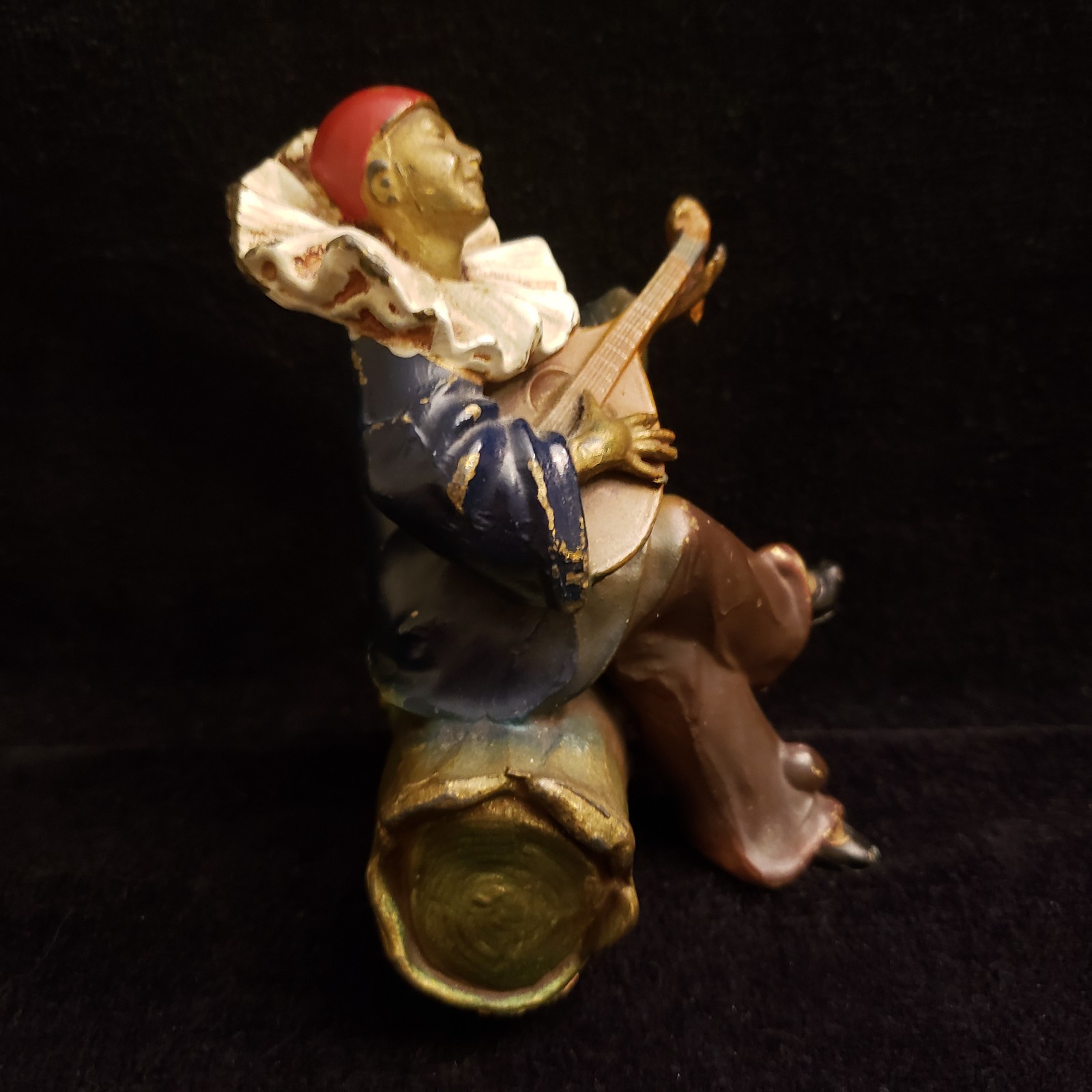 Pierrot Clown Minstrel 1920s Art Deco Cast Metal Spelter 5″ Painted Figurine