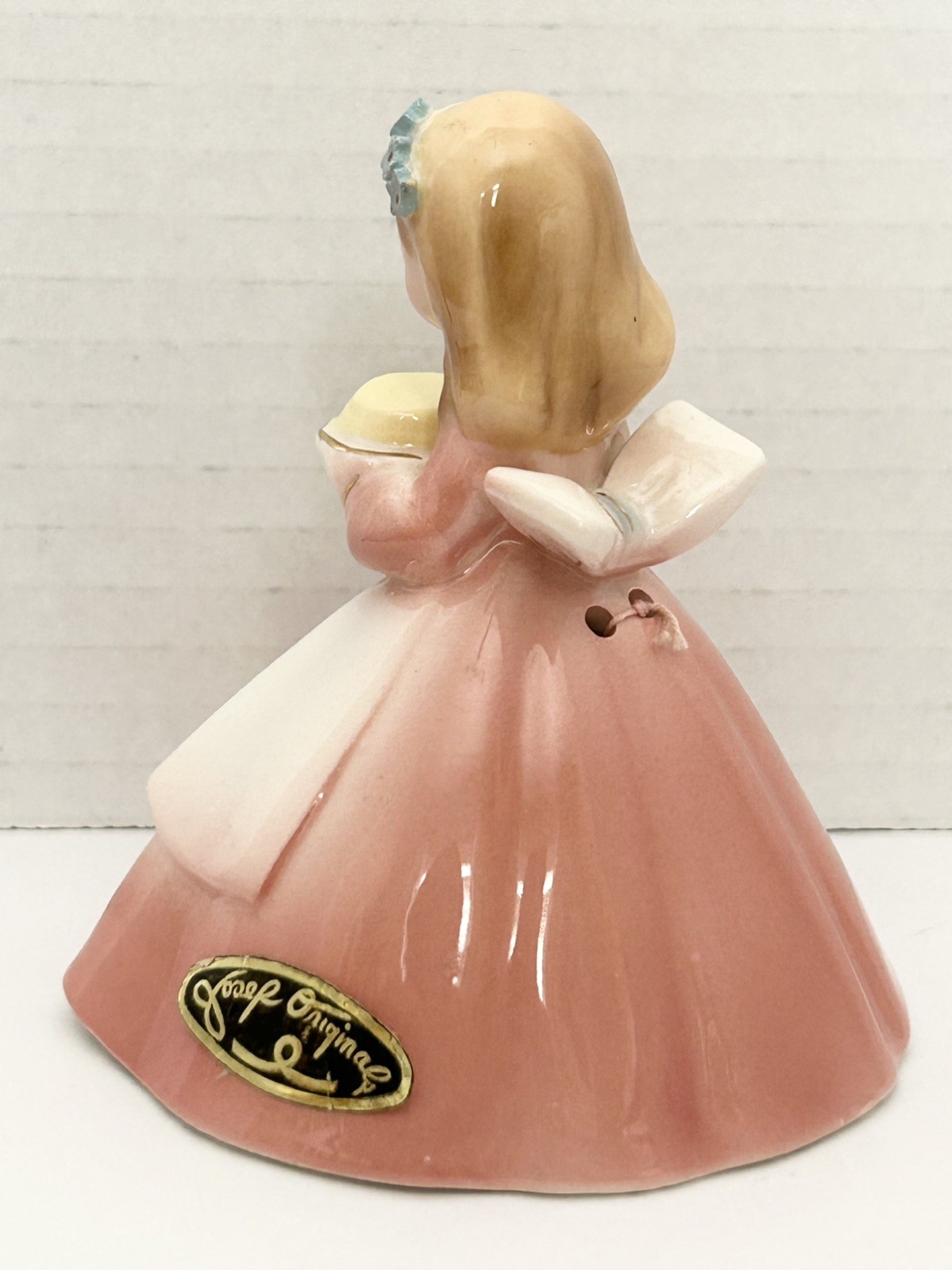 Vtg Josef Originals “Dinner Belle” Figurine Pink Dress w Sticker chipped petal