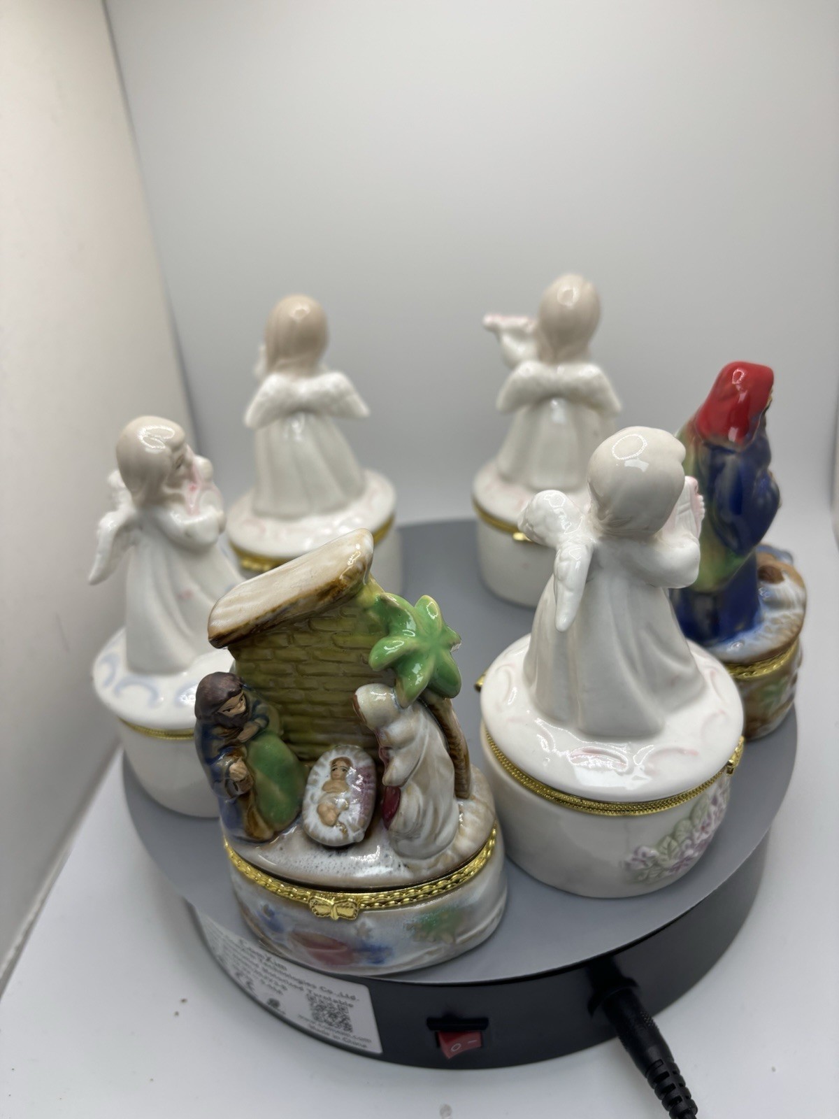 Lot of Porcelain Trinket Boxes Angels Nativity Bird Hinged Decorative Keepsake