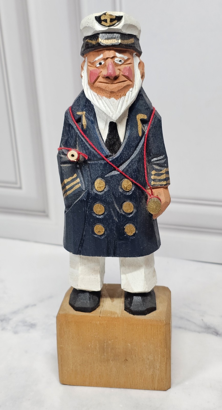 Vintage Hand Carved Wooden Folk Art Sea Figurines Captain & Sailor Nautical