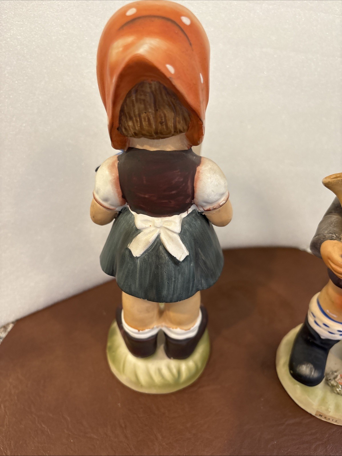 ORIGINAL ARNART CREATION/JAPAN FIGURINES/BOY PLAYING A HORN/GIRL BLUE BIRD