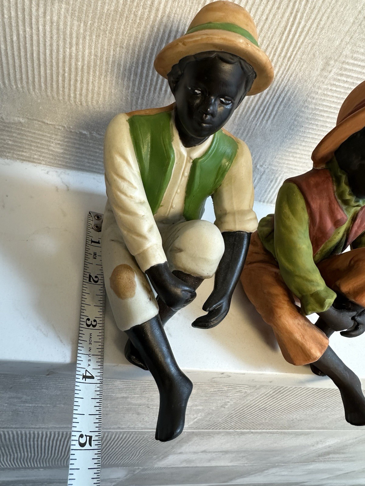 LOT OF 2 VTG BISQUE HAND-PAINTED BLACK YOUNG MEN BOYS AFRICAN AMERICAN FIGURINES