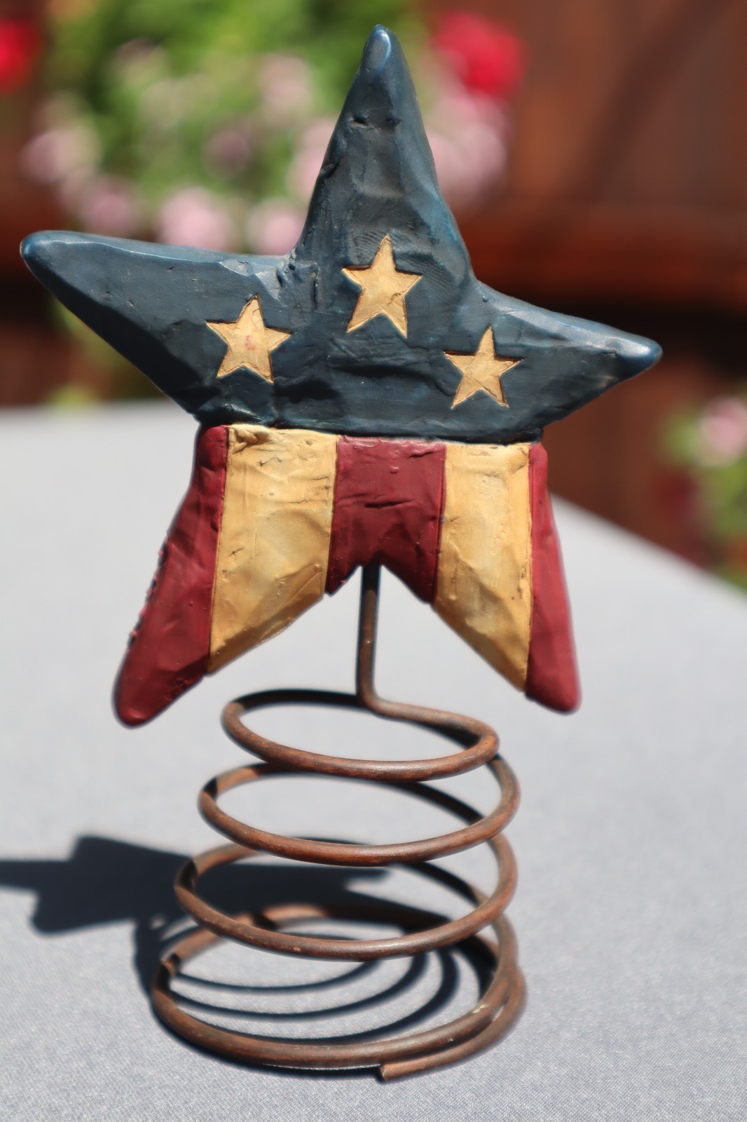 Rare Suzi Skoglund Blossom Bucket Patriotic Flag Star Tree Topper SUZI RESIN vtg