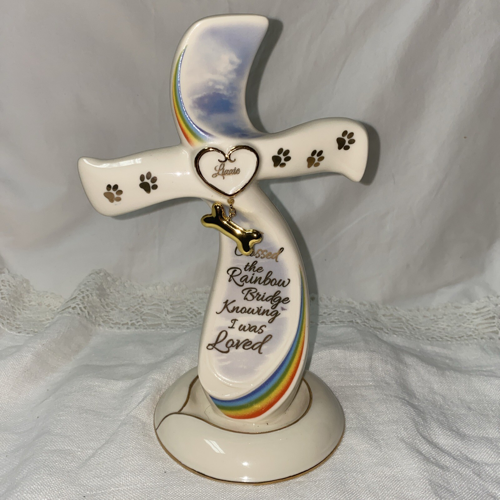 Bradford Exchange Rainbow Bridge Cross figurine dog Lizzie porcelain statue