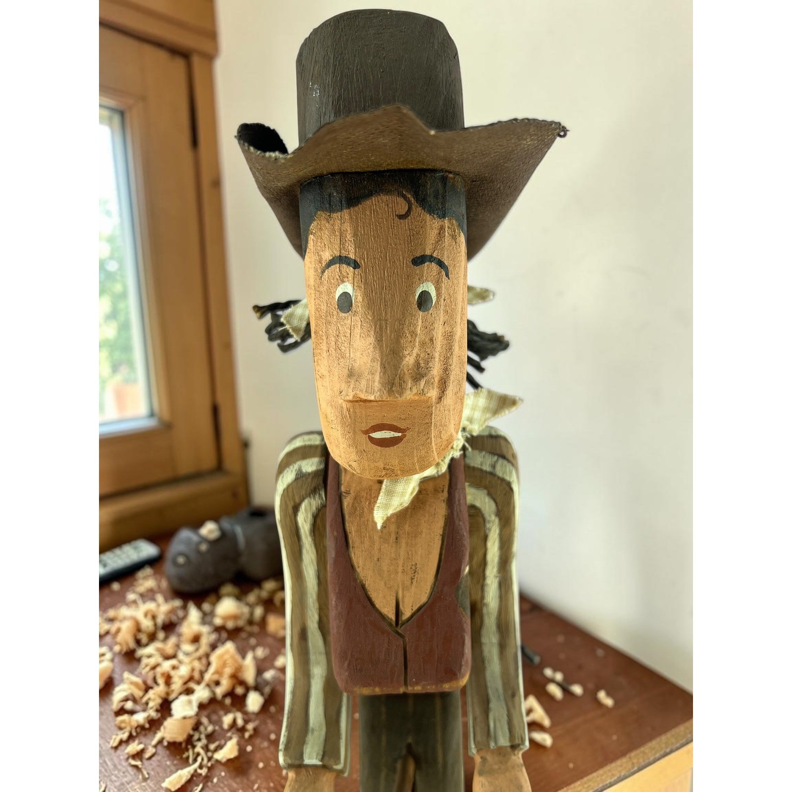 Hand Carved Cowgirl Folk Art Sculpture | One of a Kind Signed Wood Carving |
