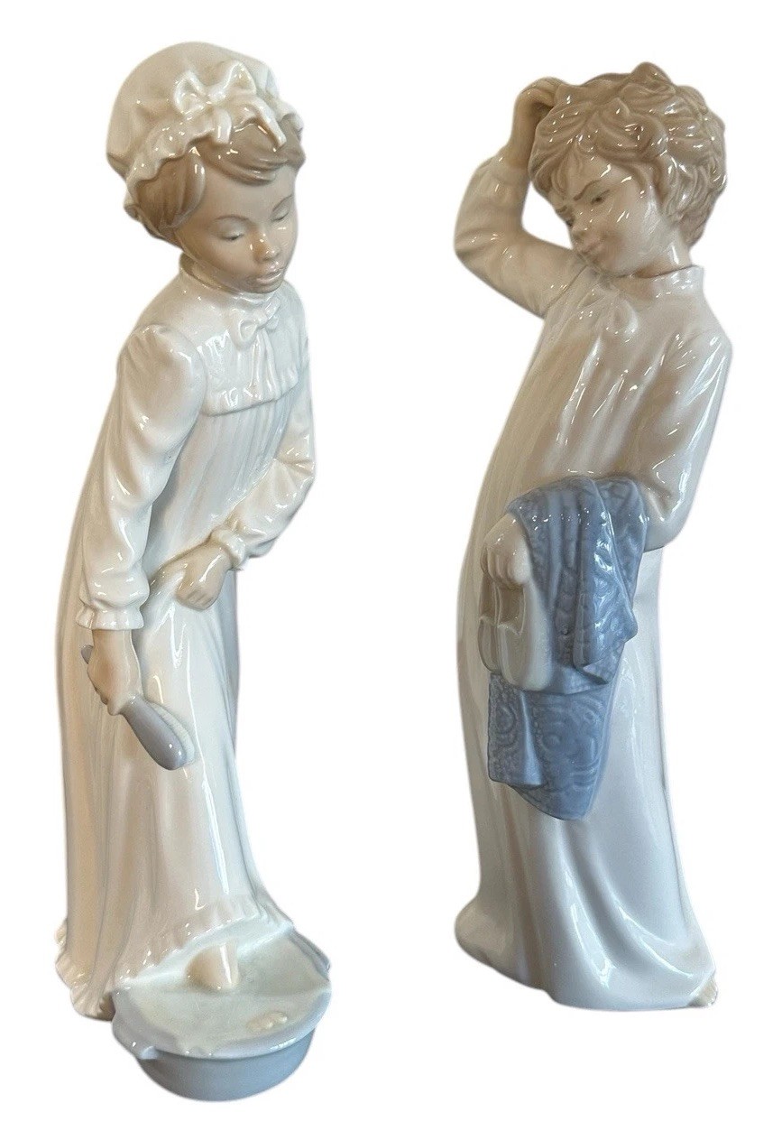 NAO Lladro Bedtime Boy Girl Figurines Daisa 1977 11” Spain